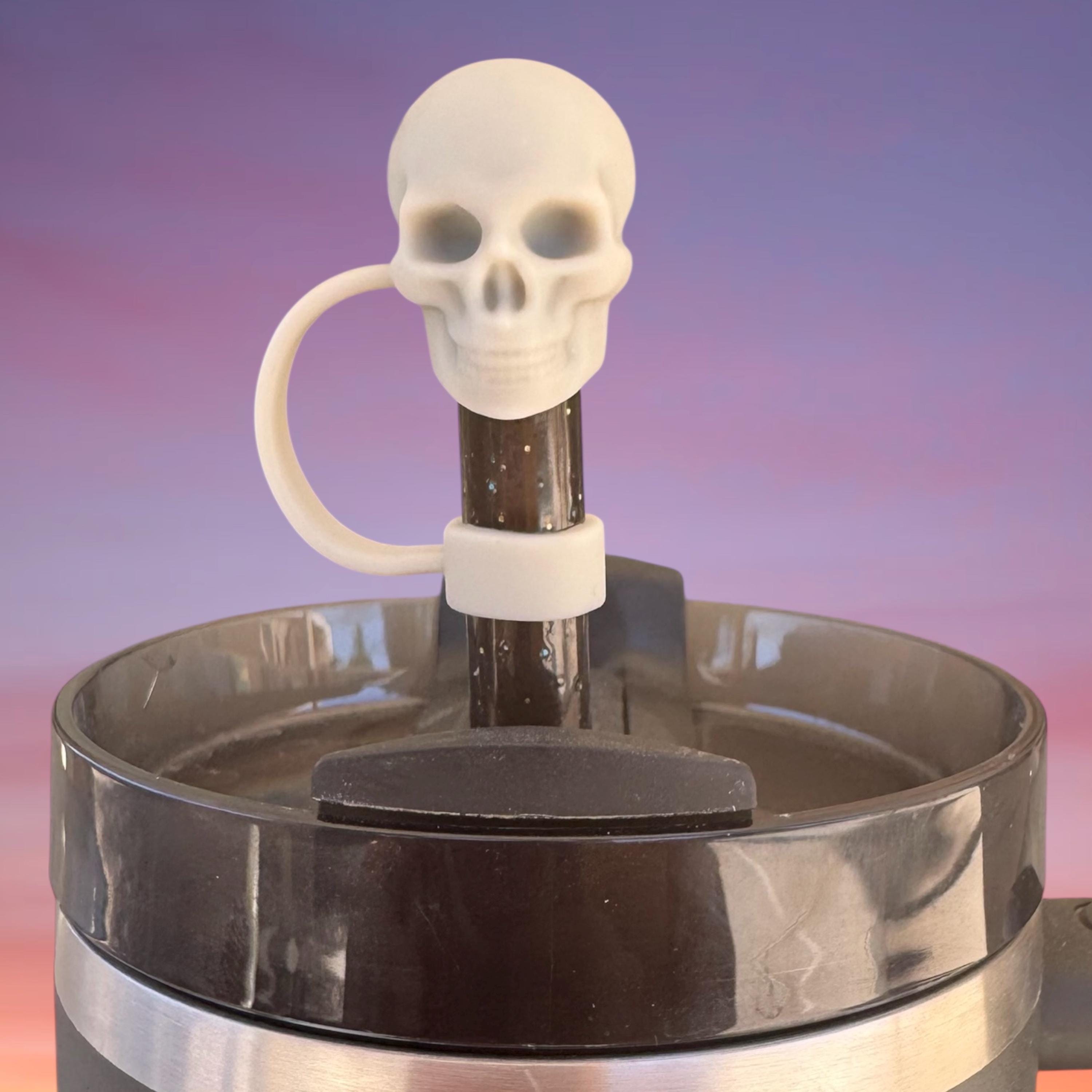 Straw Topper, Gray Halloween Skull