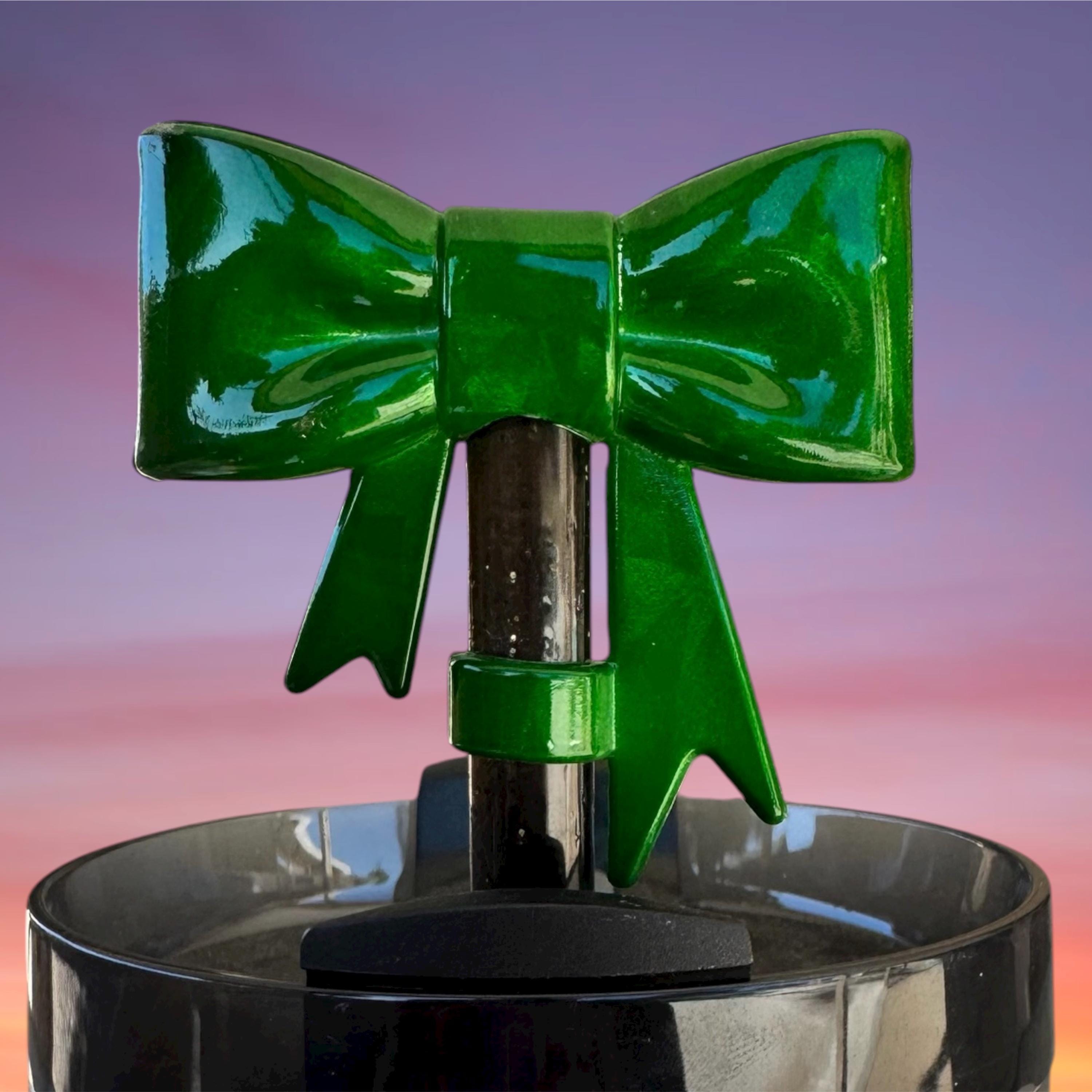 Big Bow Straw Topper, Holographic Green