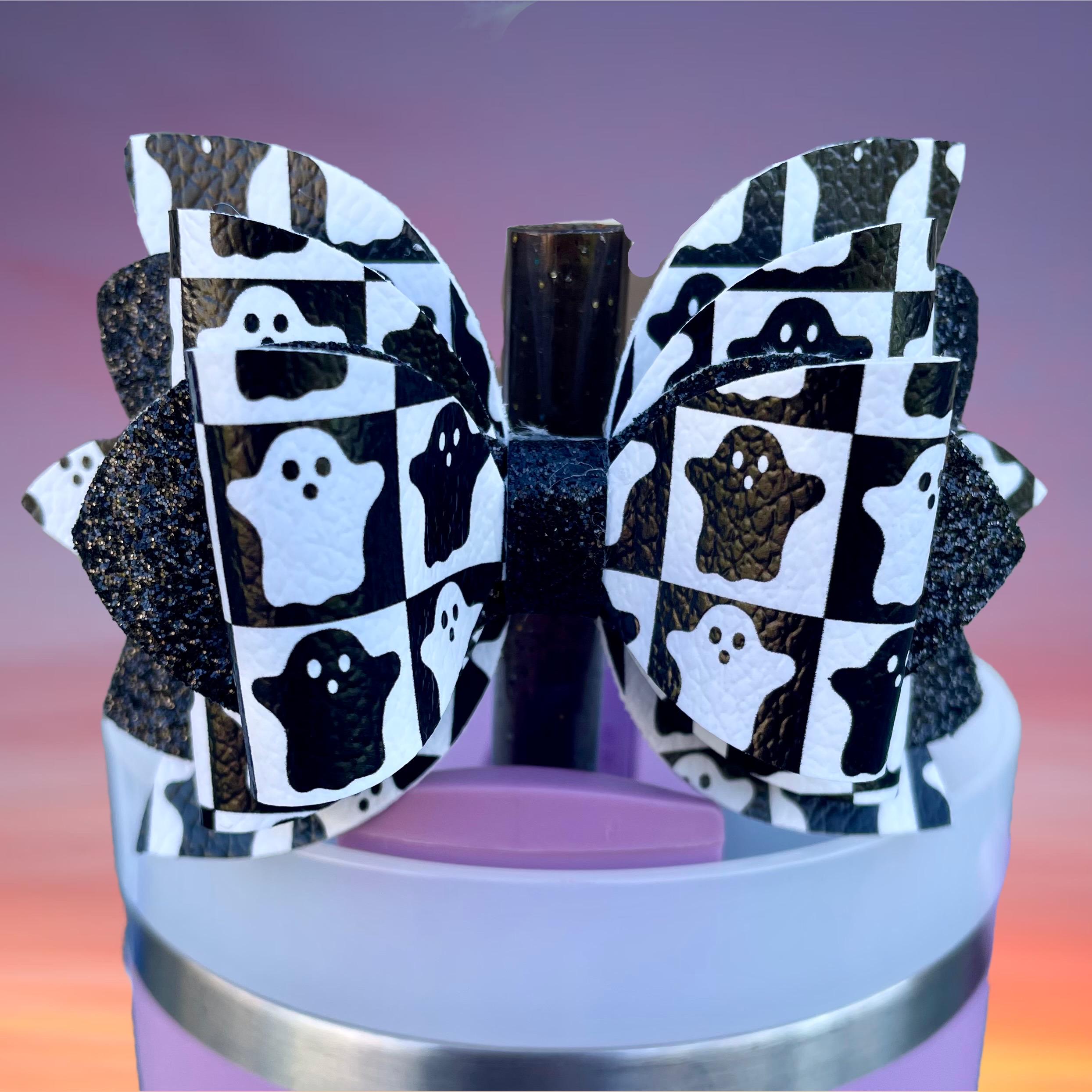 Leather Bow, Halloween Ghosts, Black and White