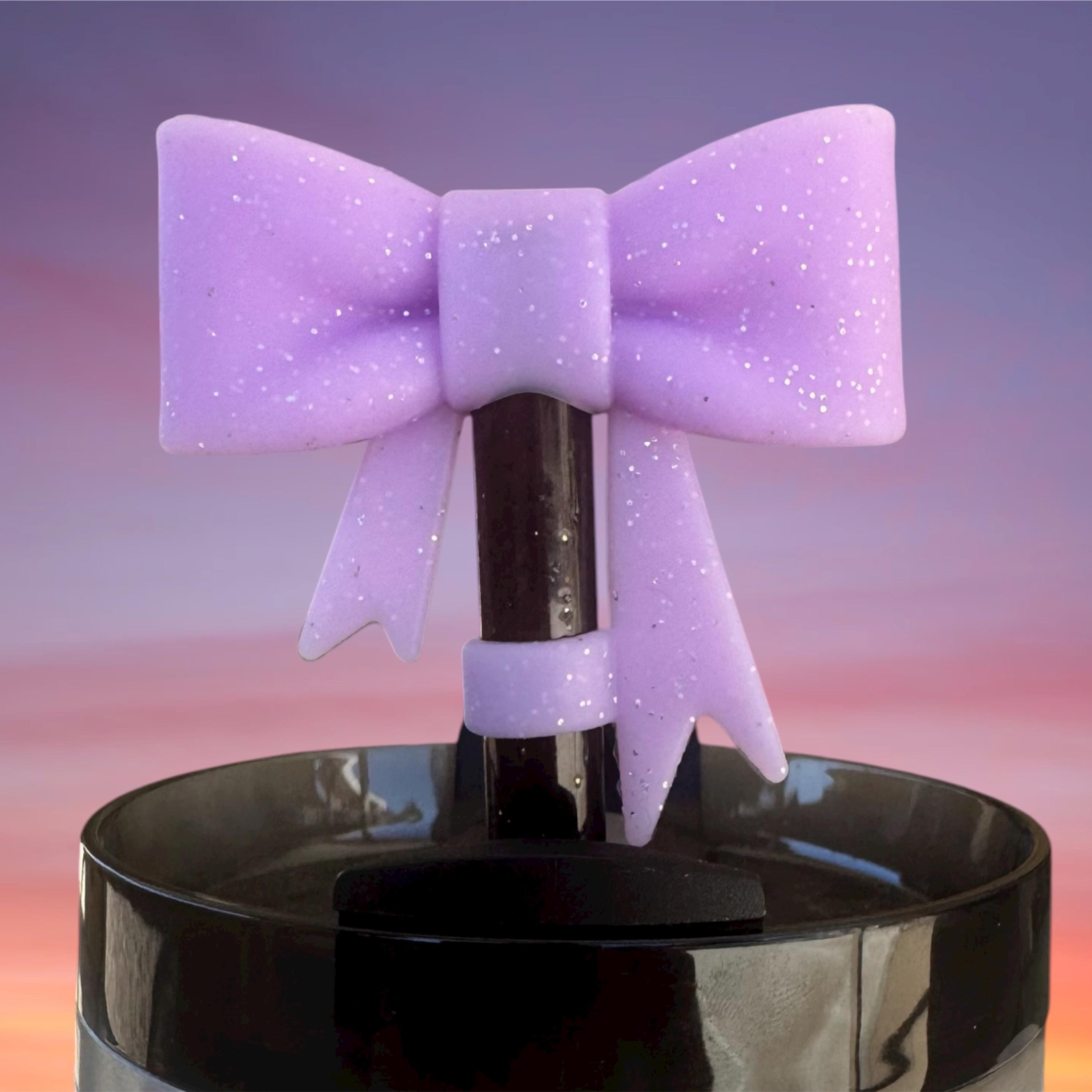 Big Bow Straw Topper, Light Purple Glitter