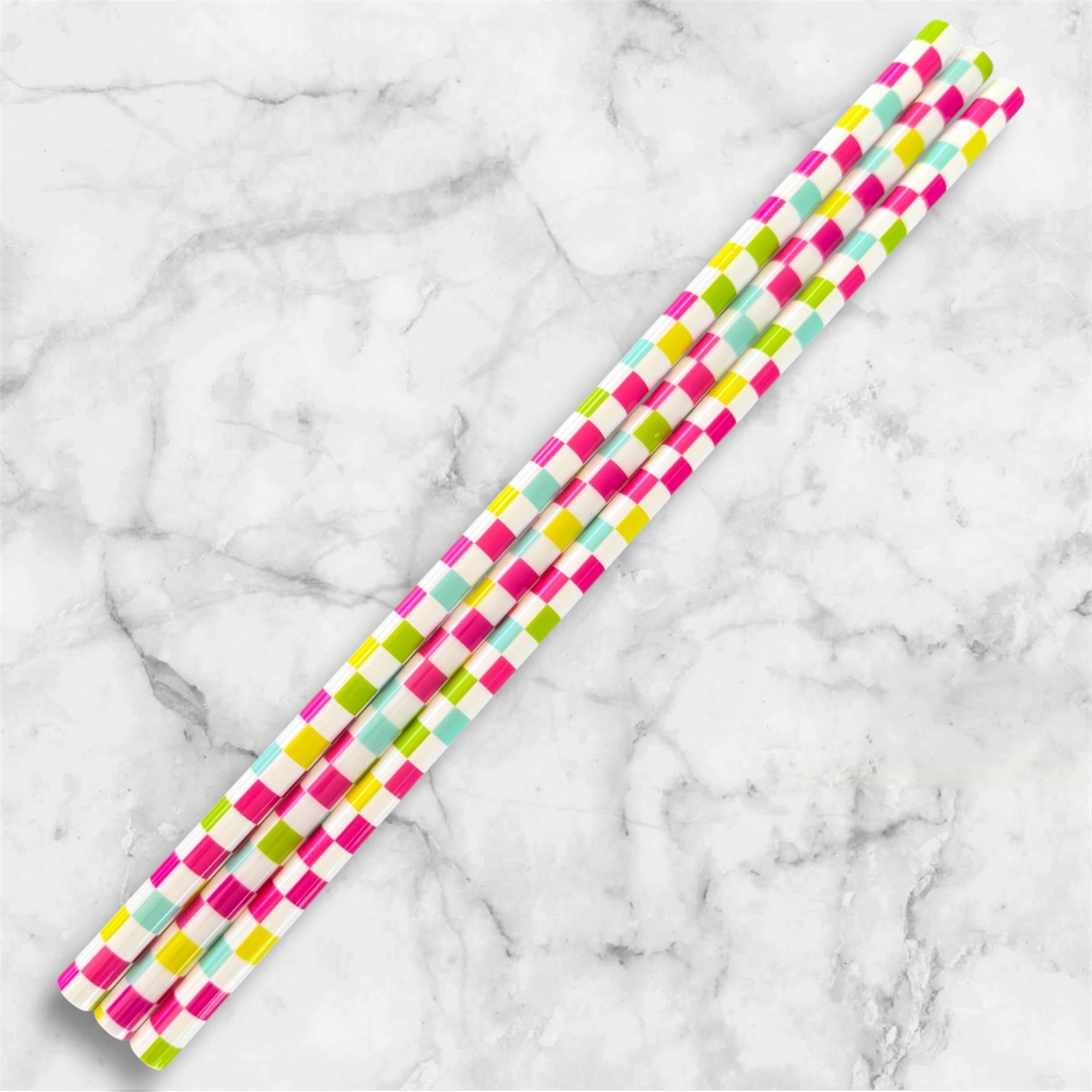 Neon Checkers Tumbler Straw