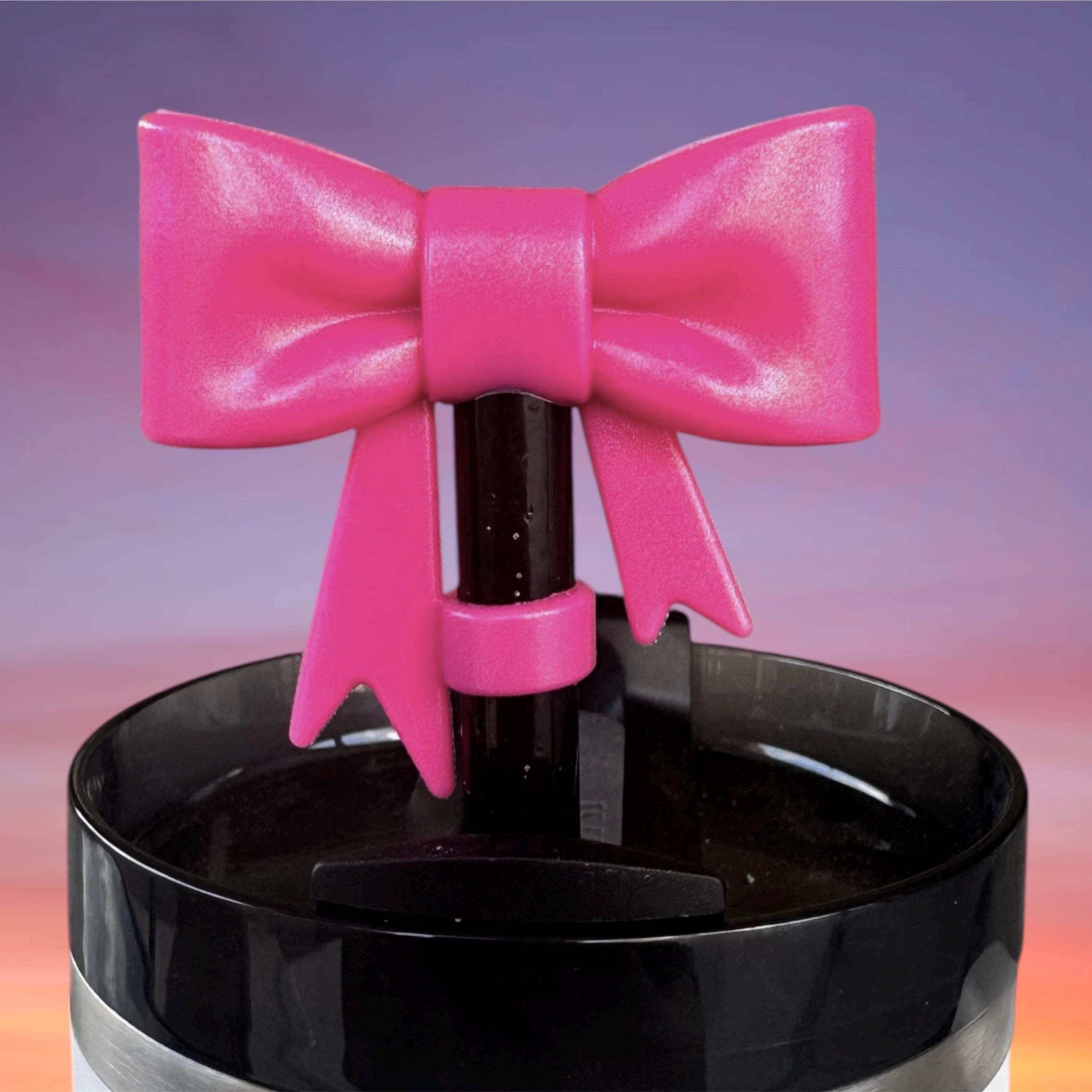Big Bow Straw Topper - Hot Pink Shimmer