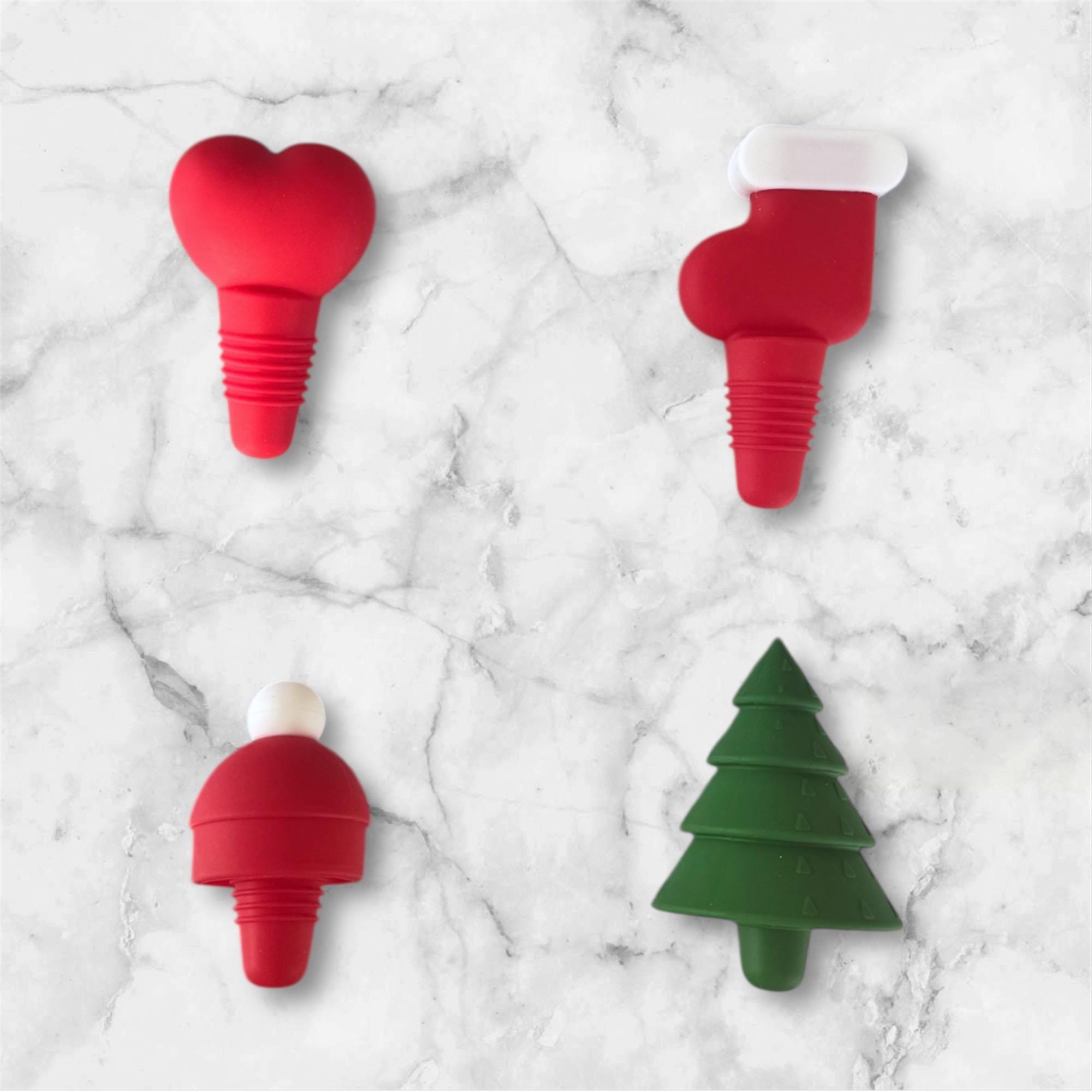 Christmas Silicone Wine Stoppers, Xmas Tree, Stocking, Hat, Heart, Champagne Bottle Topper, Bridesmaid Gifts