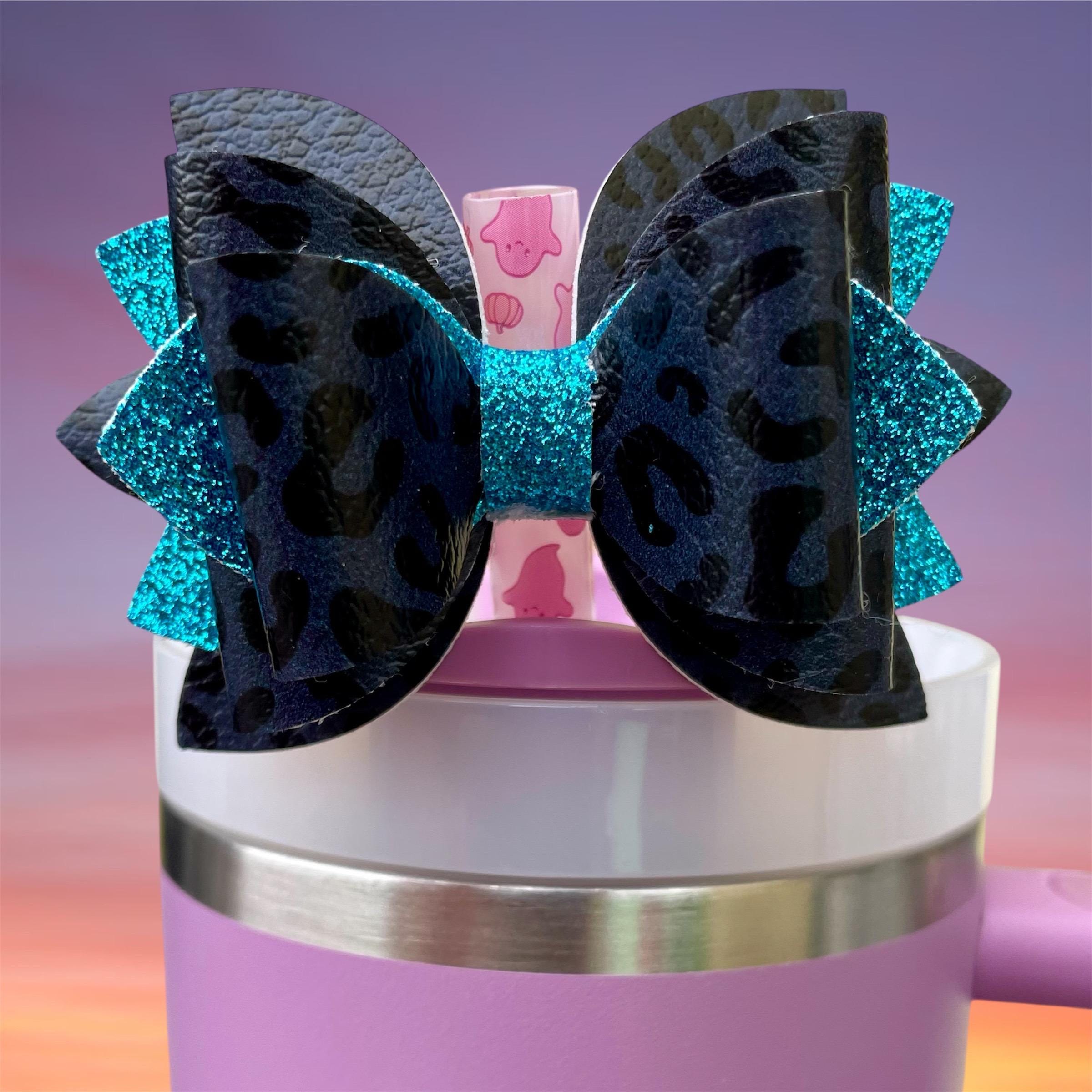 Leather Bow, Black Leopard and Teal Glitter