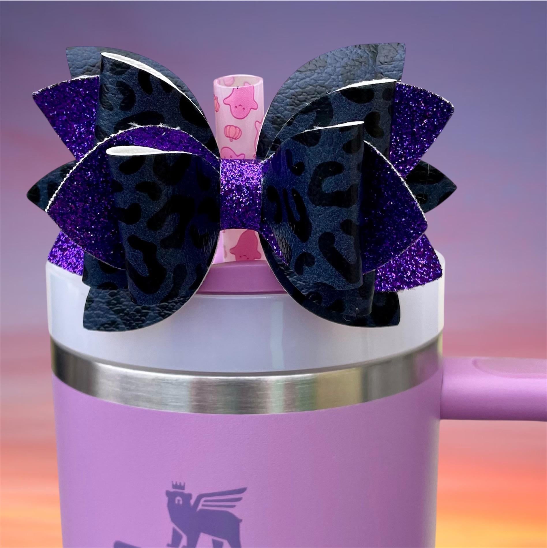 Leather Bow, Black Leopard and Purple Glitter