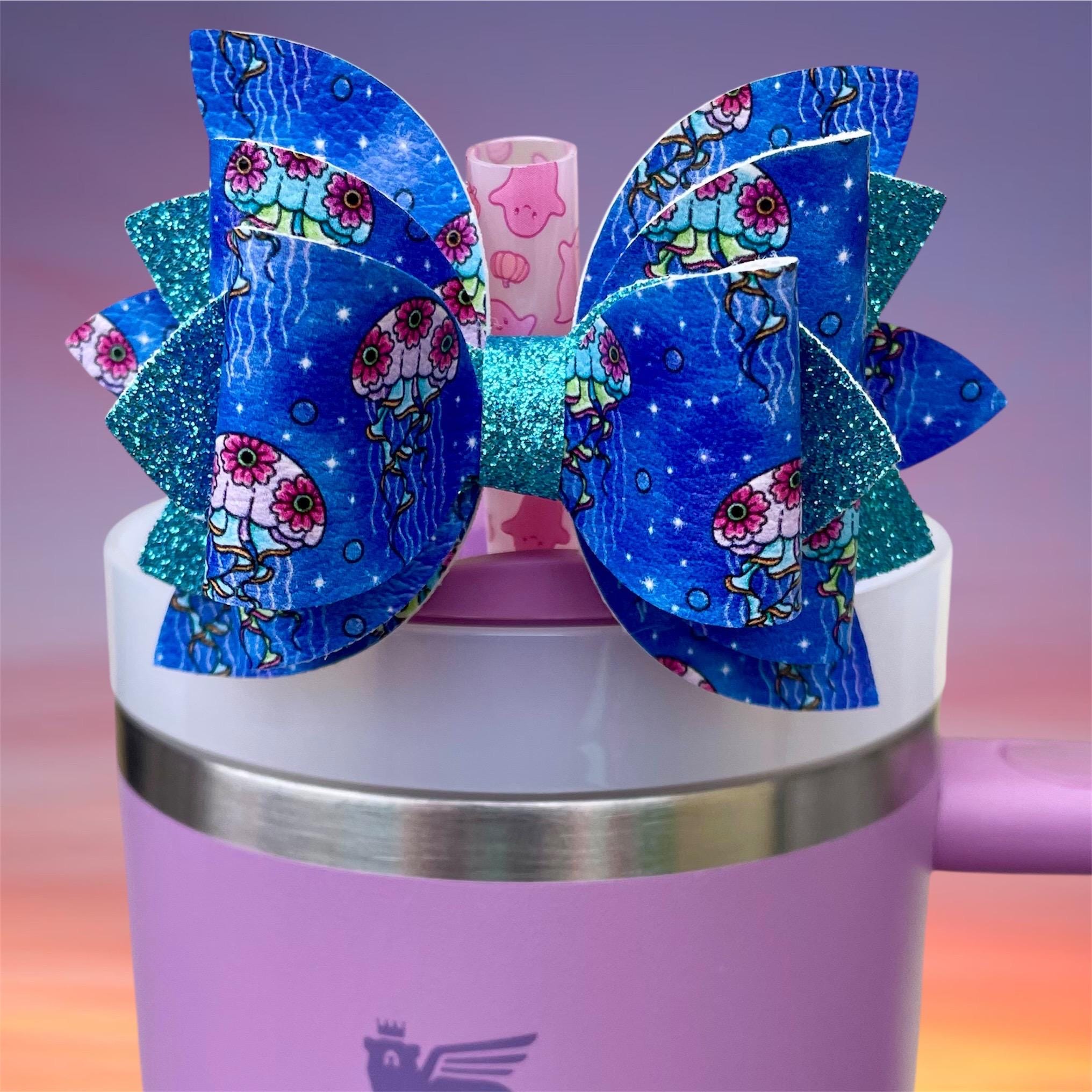 Leather Bow, Jellyfish and Teal Glitter
