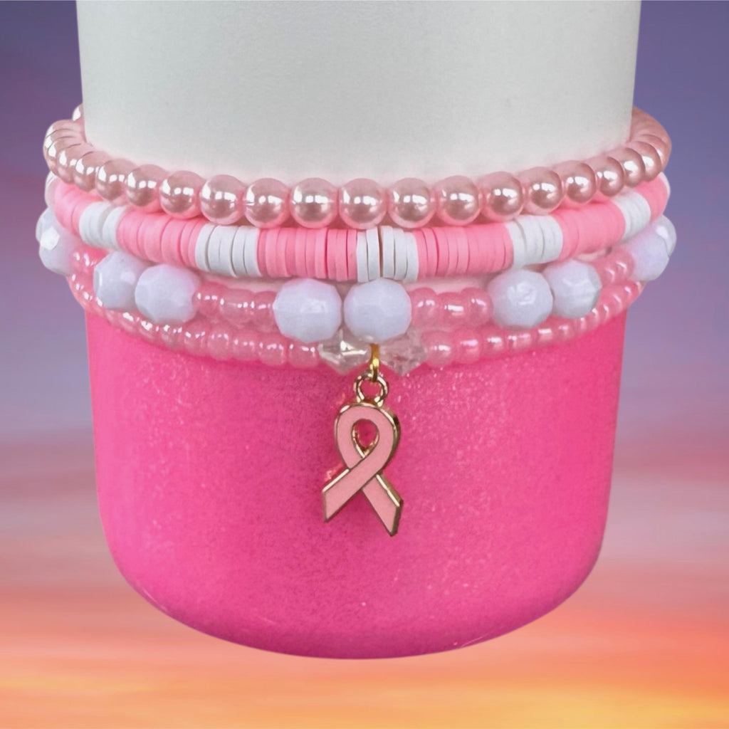 Tumbler Bracelet Stack, Breast Cancer Awareness