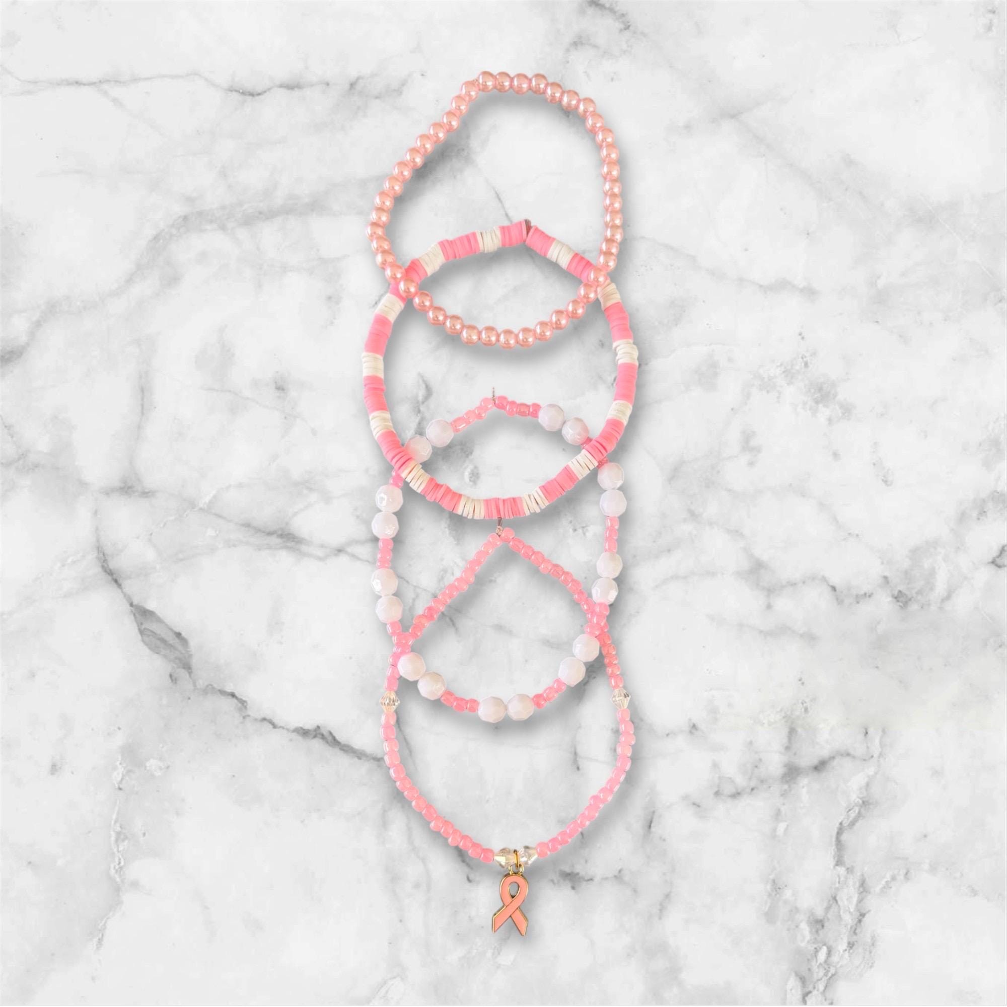 Tumbler Bracelet Stack, Breast Cancer Awareness