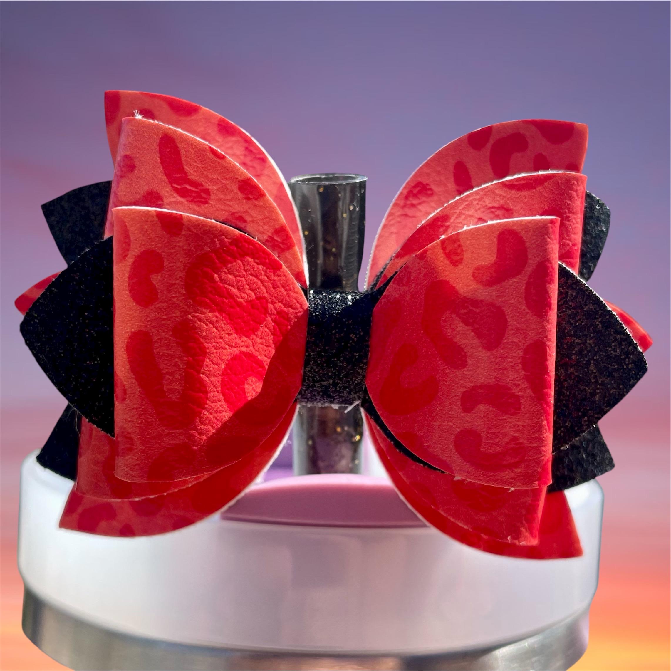 Leather Bow, Red Leopard and Black Glitter