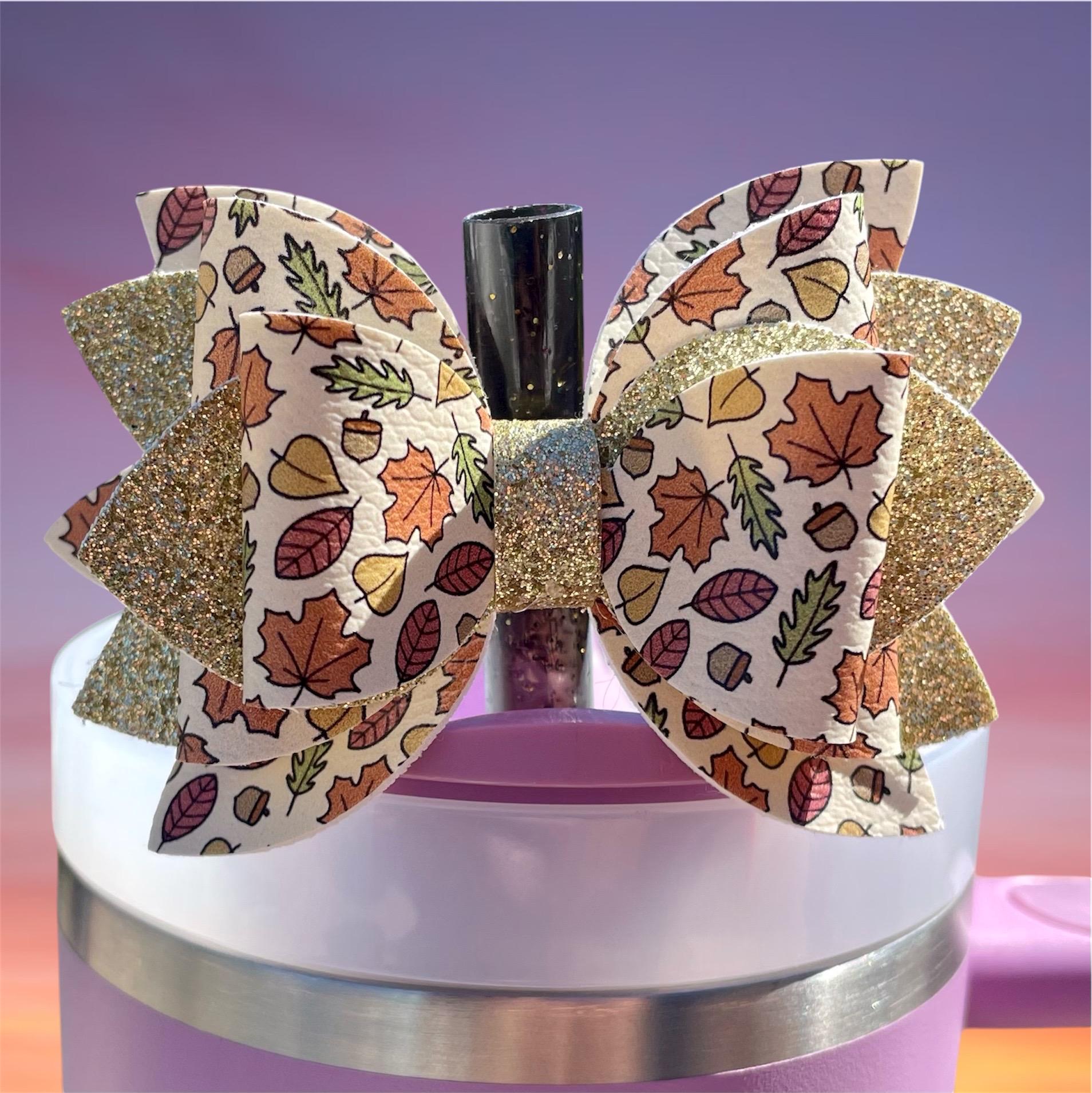 Leather Bow, Autumn Leaves and Gold Glitter