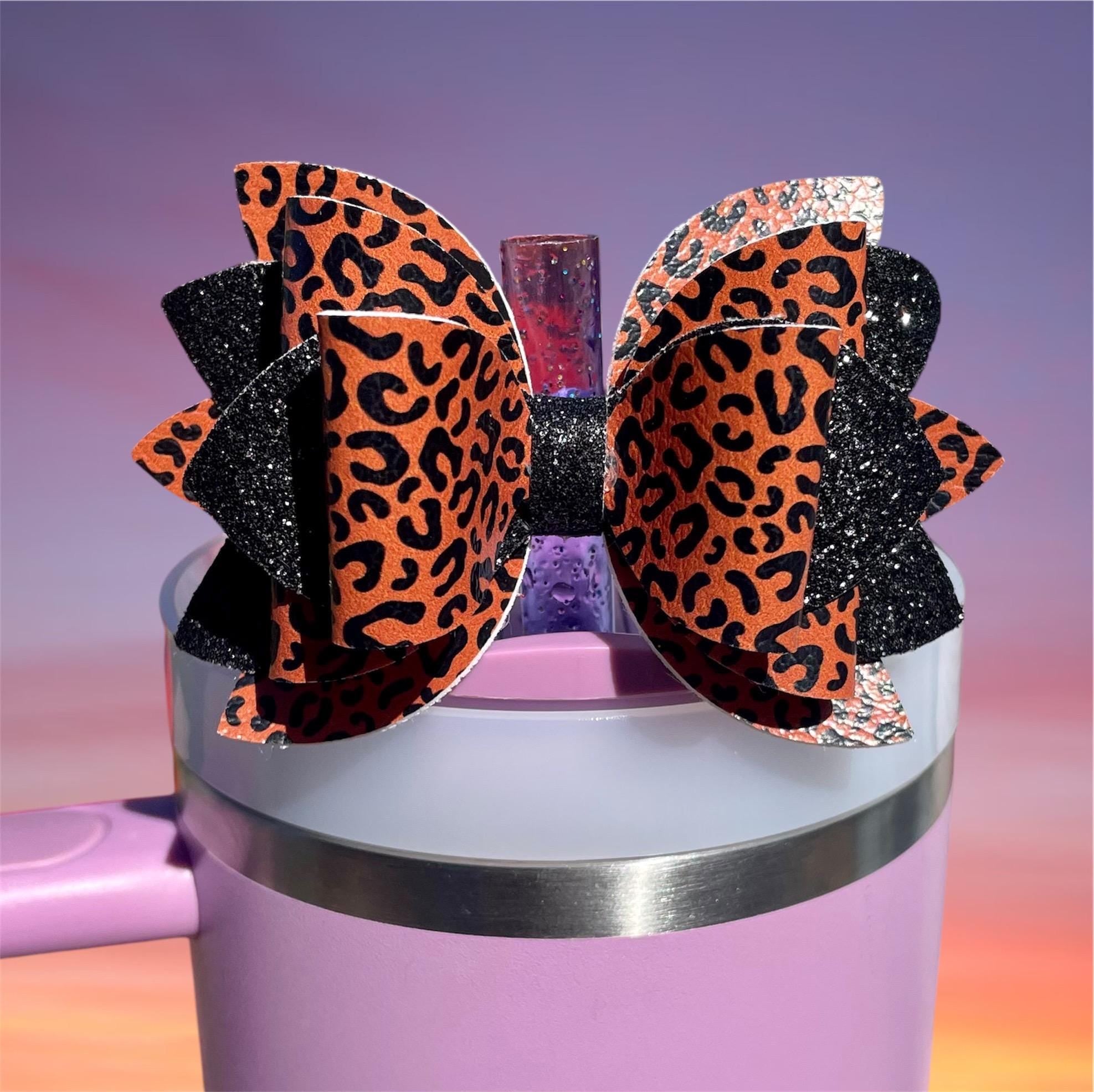 Leather Bow, Brown Leopard and Black Glitter