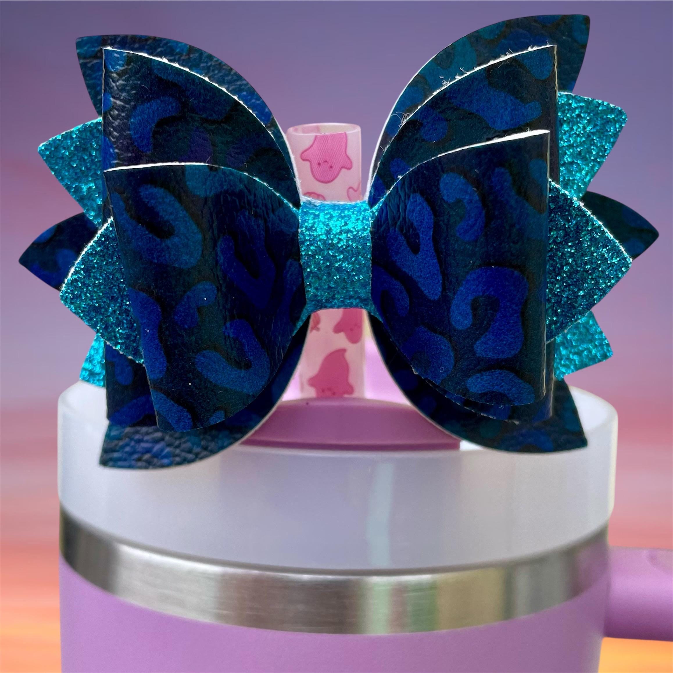 Leather Bow, Blue Leopard and Black and Teal Glitter