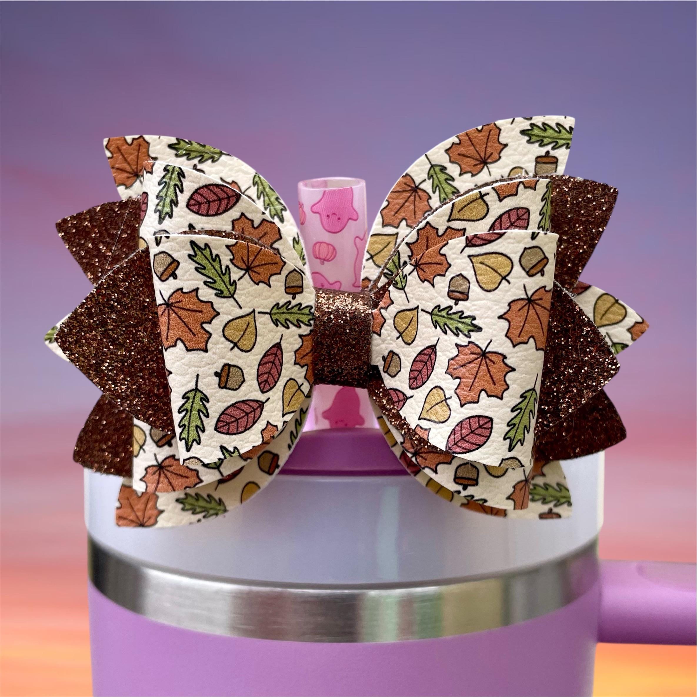 Leather Bow, Autumn Leaves and Brown Glitter