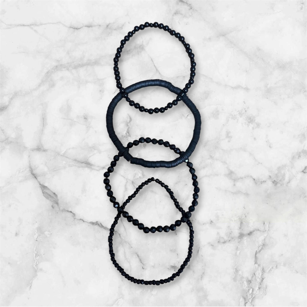 Tumbler Bracelet Stack, All Black Beads
