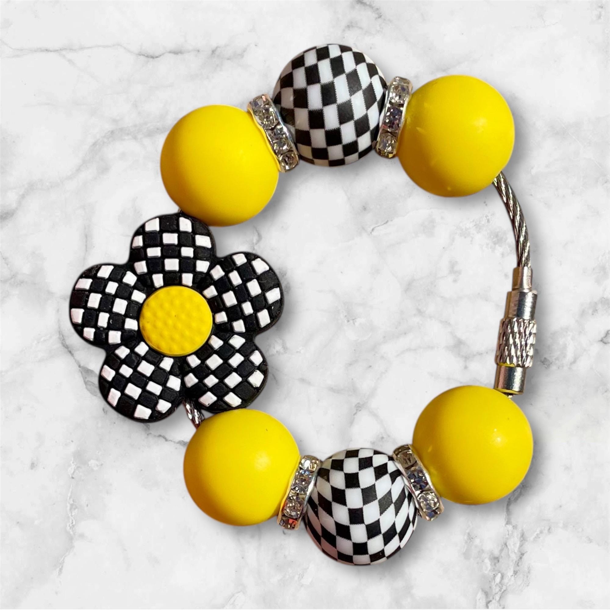 Handle Charm, Checker Flower, Yellow