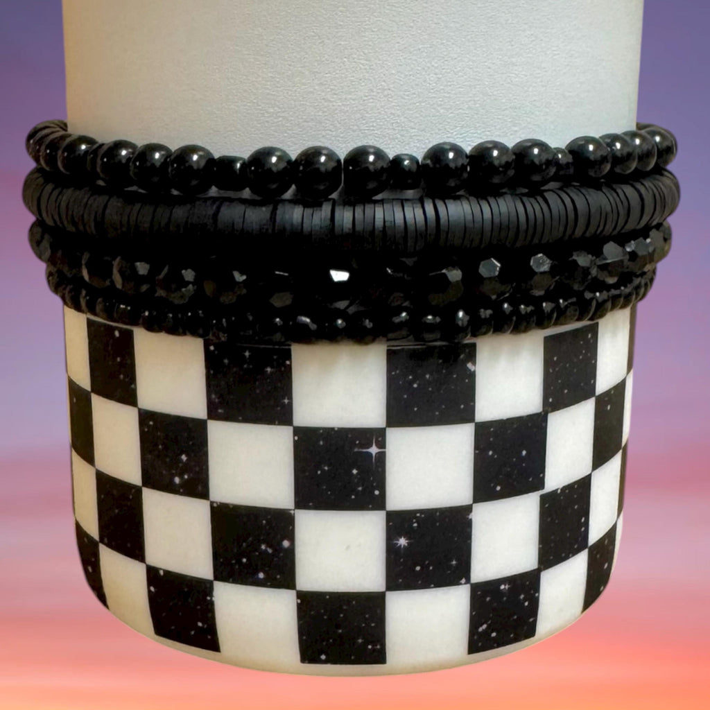 Tumbler Bracelet Stack, All Black Beads
