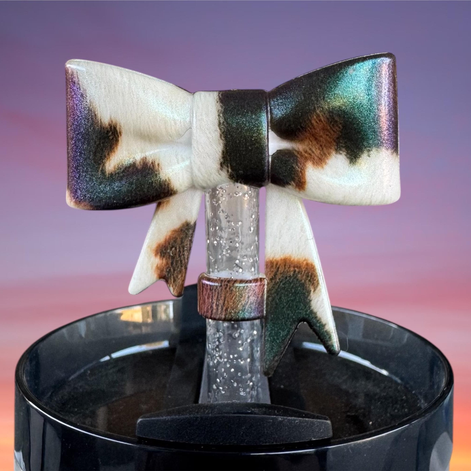 Big Bow Straw Topper, Shimmer Brown Cowhide
