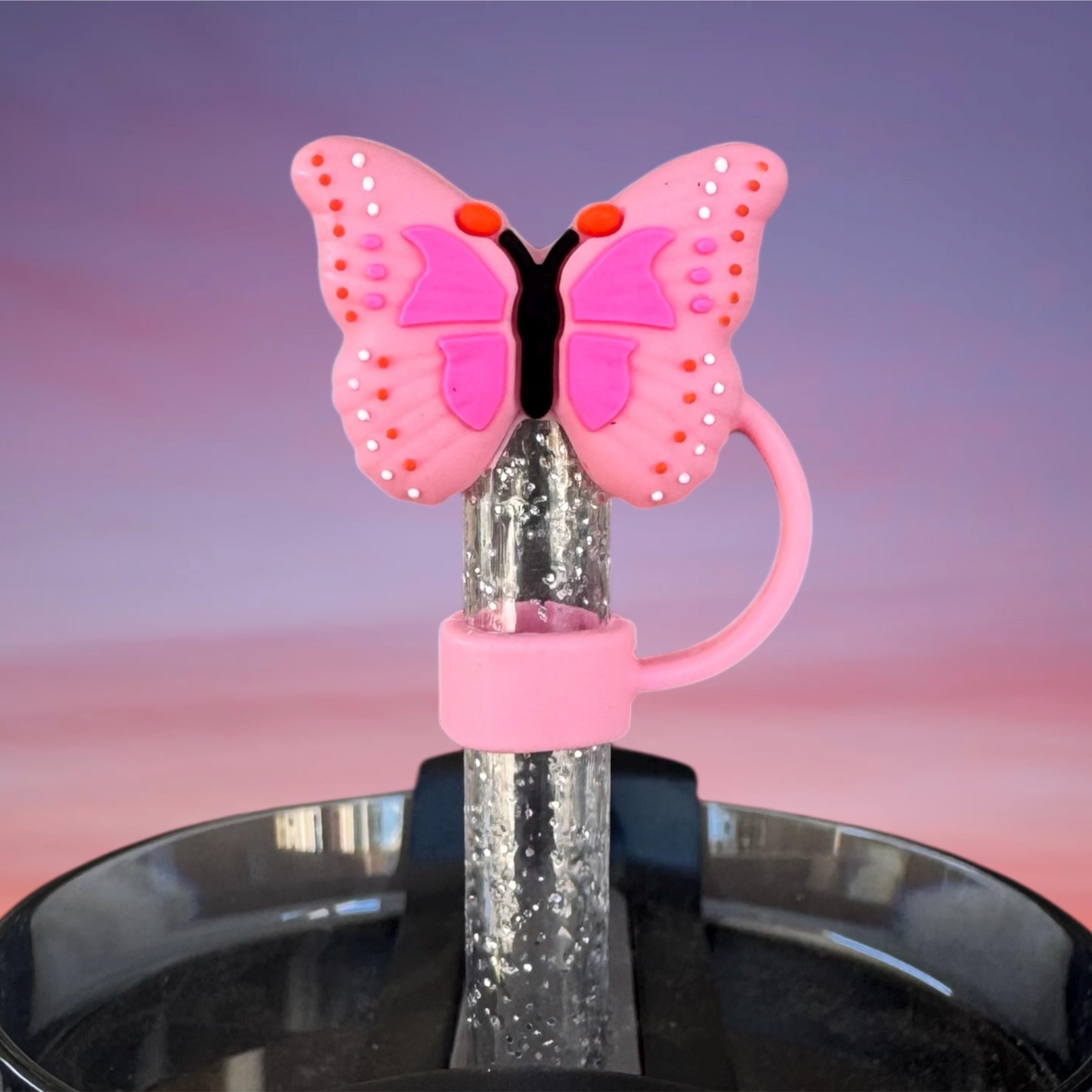 Pink Butterfly Straw Topper