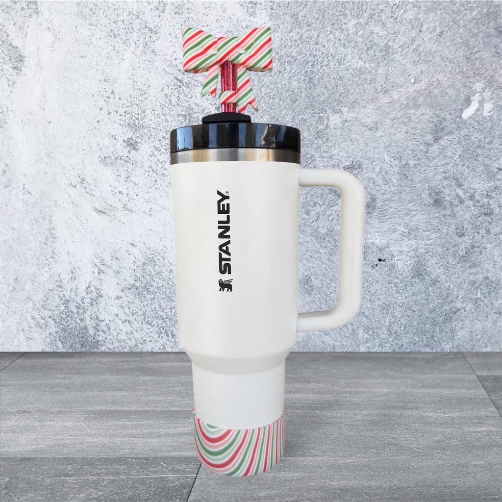 Big Bow Straw Topper, Christmas Stripes