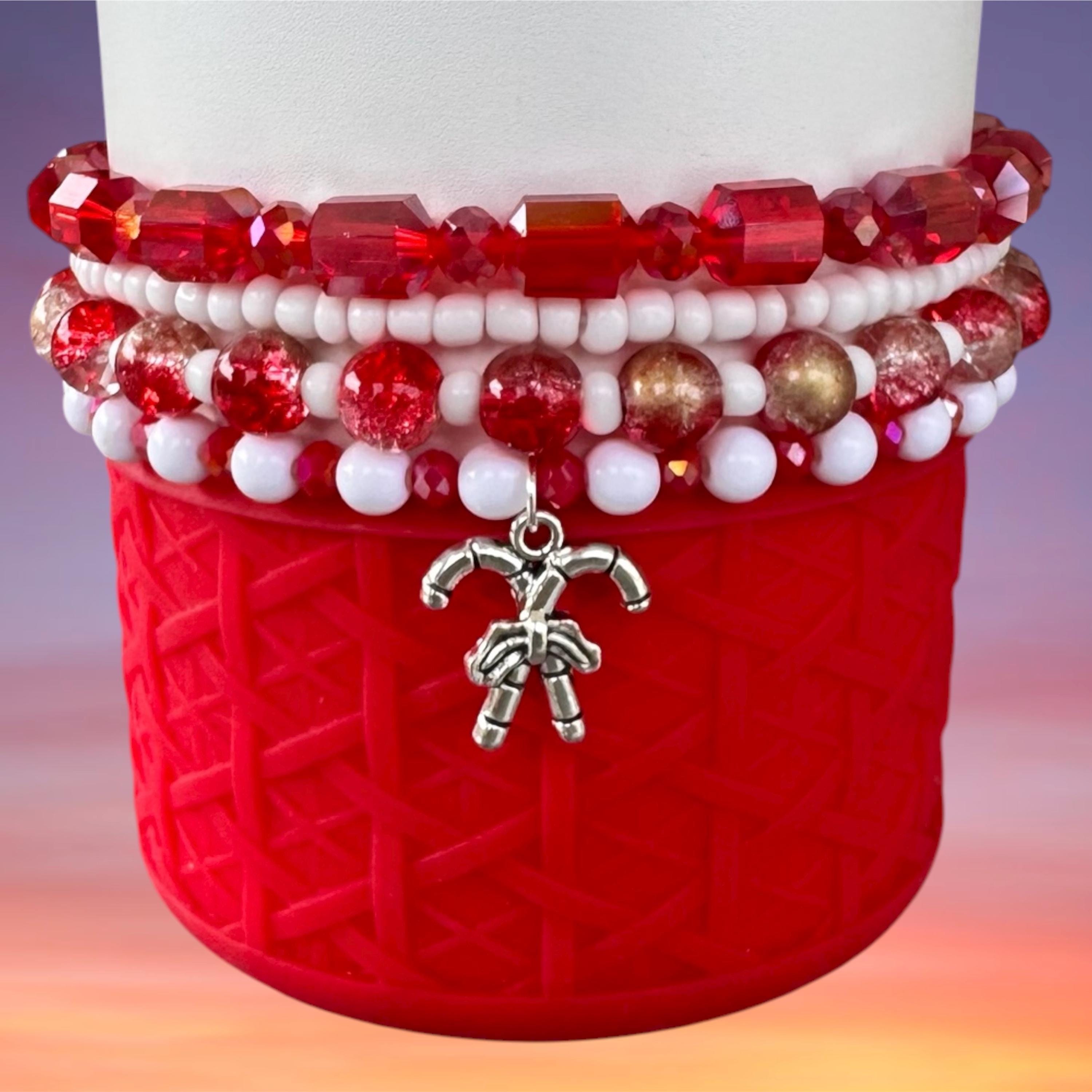Tumbler Bracelet Stack, Christmas, Candy Cane