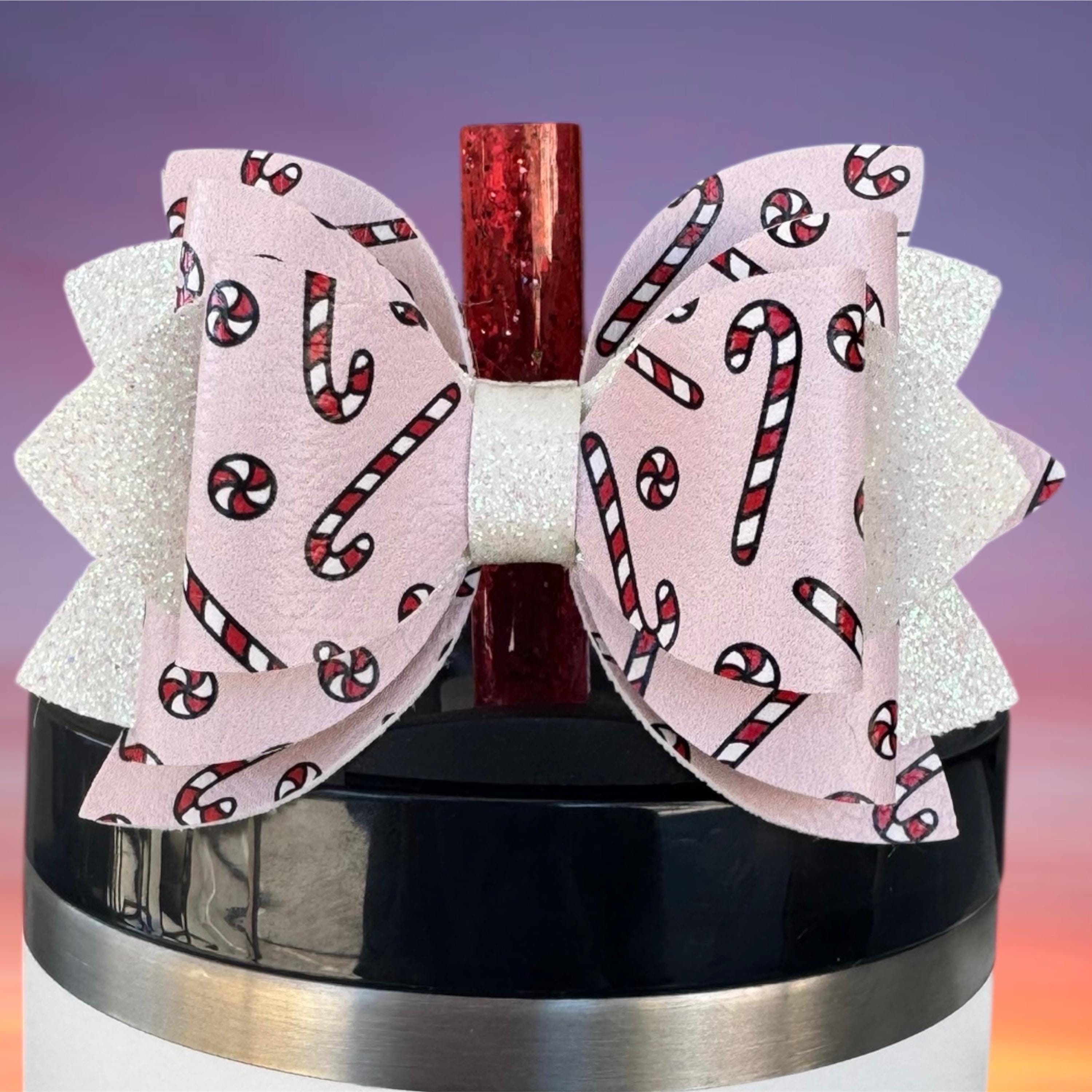Leather Bow, Candy Cane and White Glitter