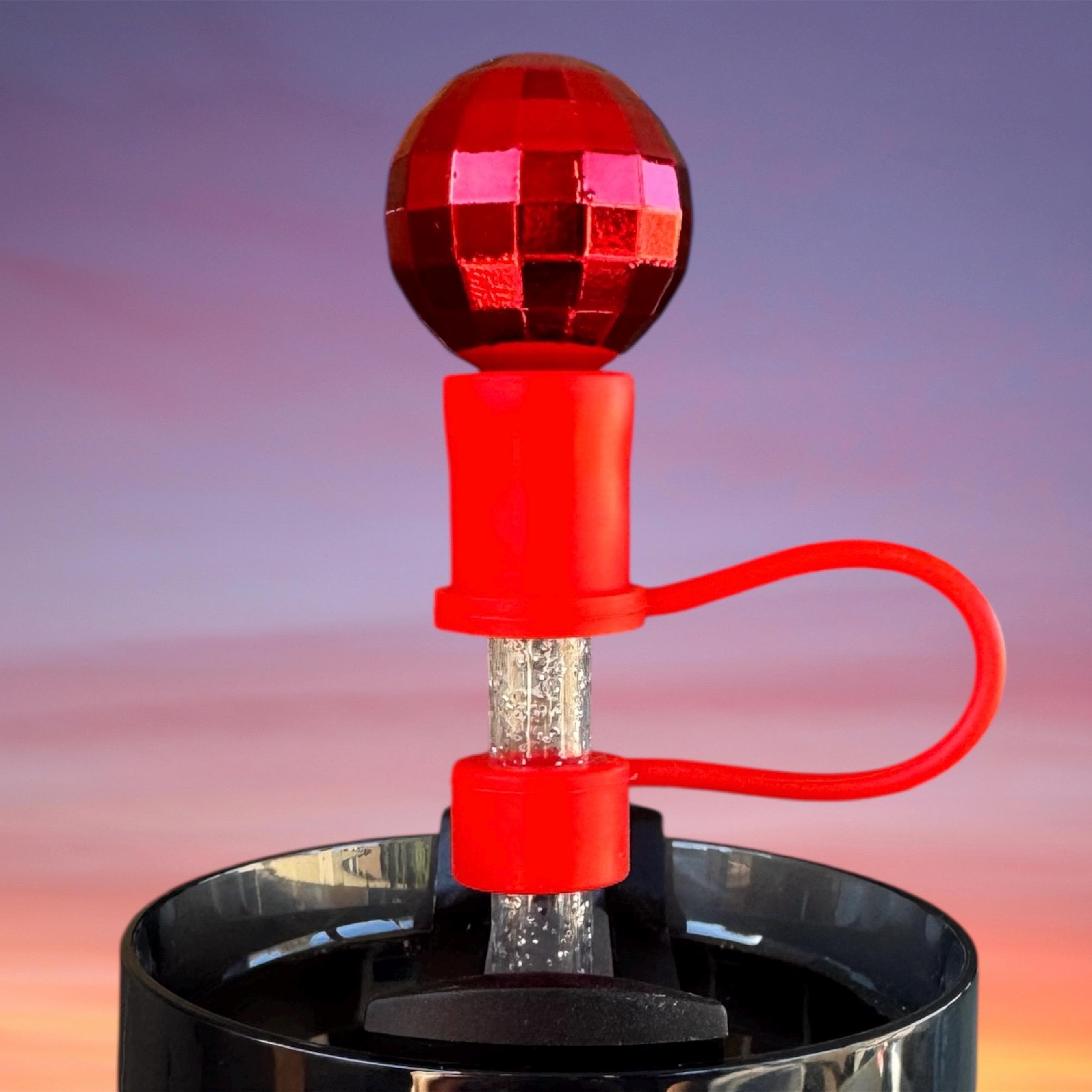 Straw Topper, Red Disco Ball