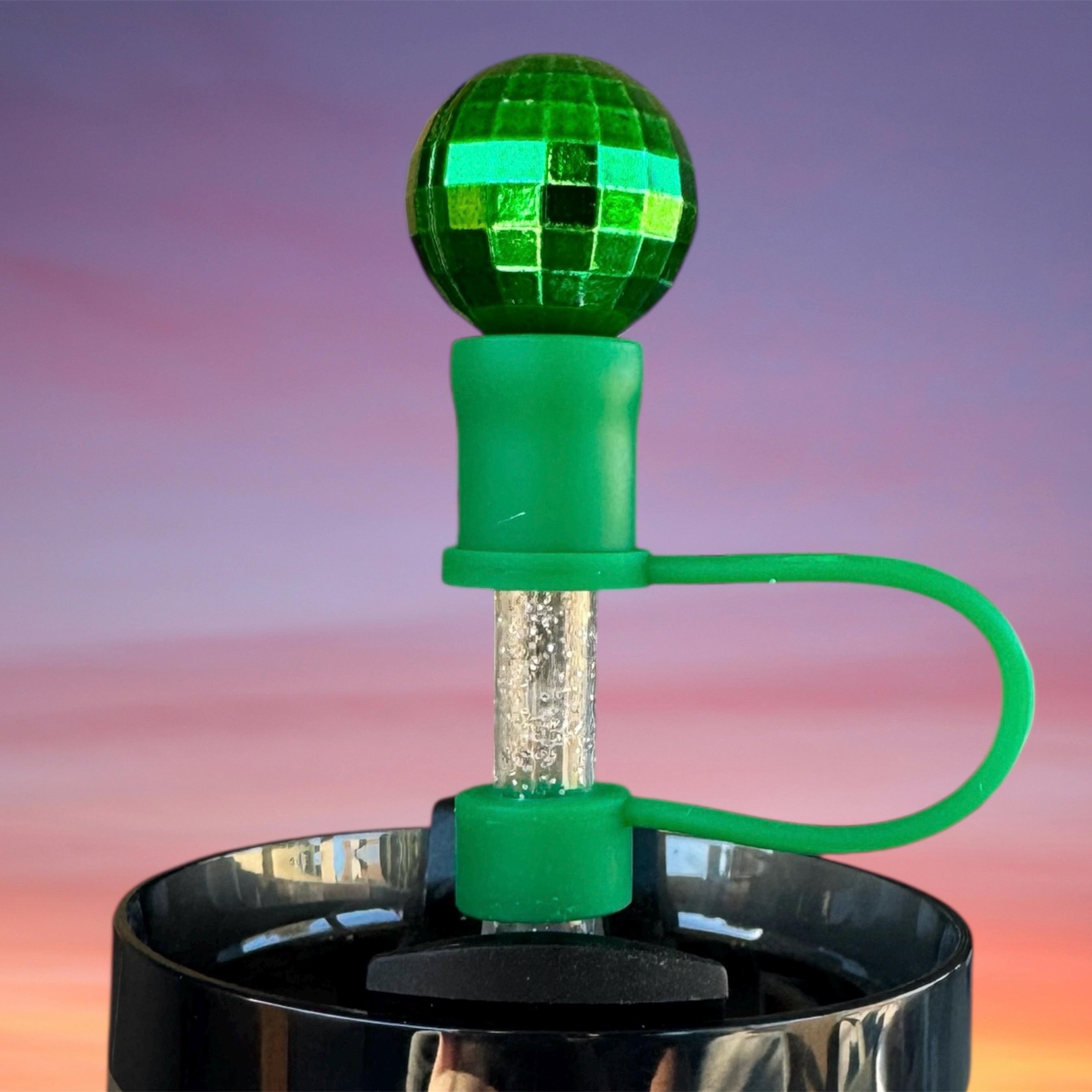 Straw Topper, Green Disco Ball