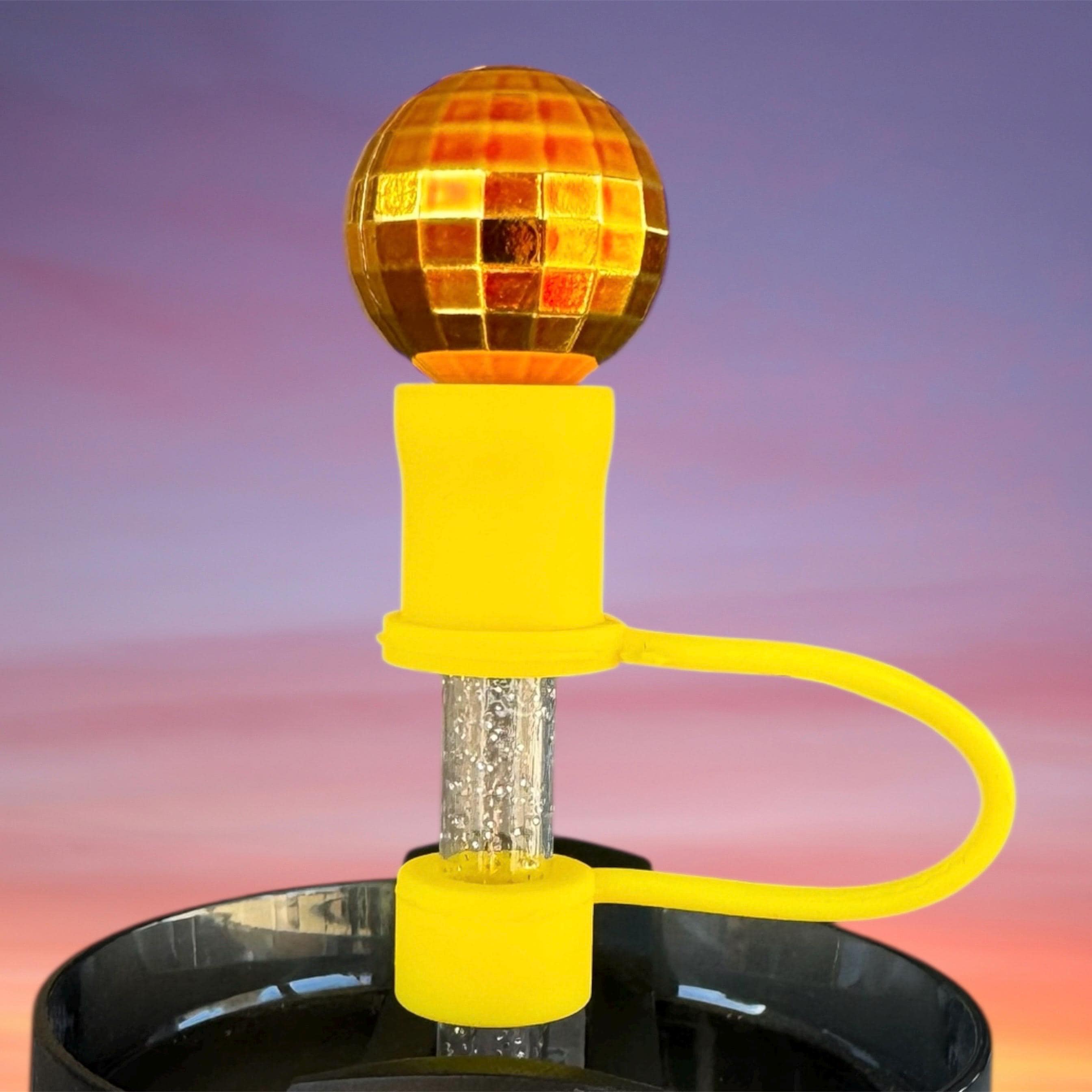 Straw Topper, Gold Disco Ball