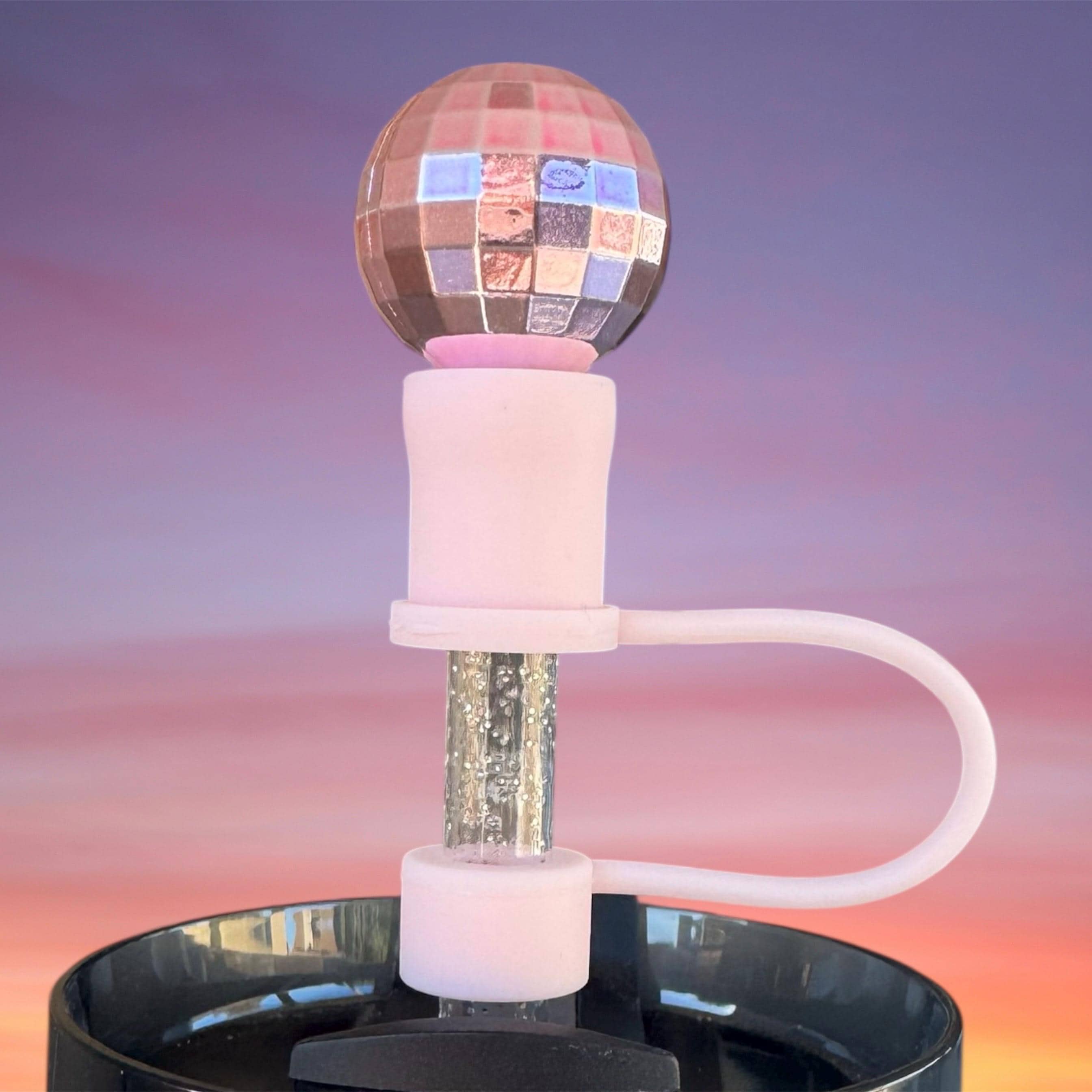 Straw Topper, Light Pink Disco Ball