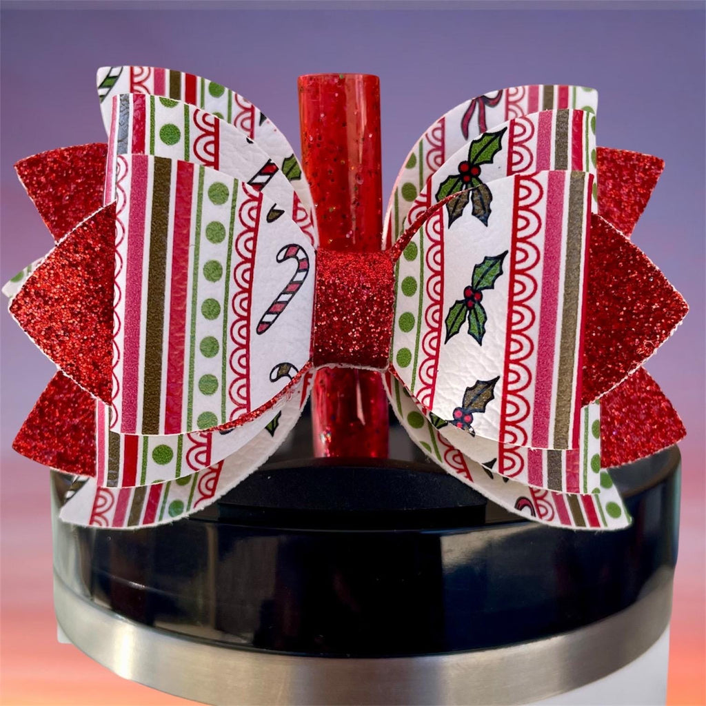Leather Bow, Christmas Stripes and Red Glitter