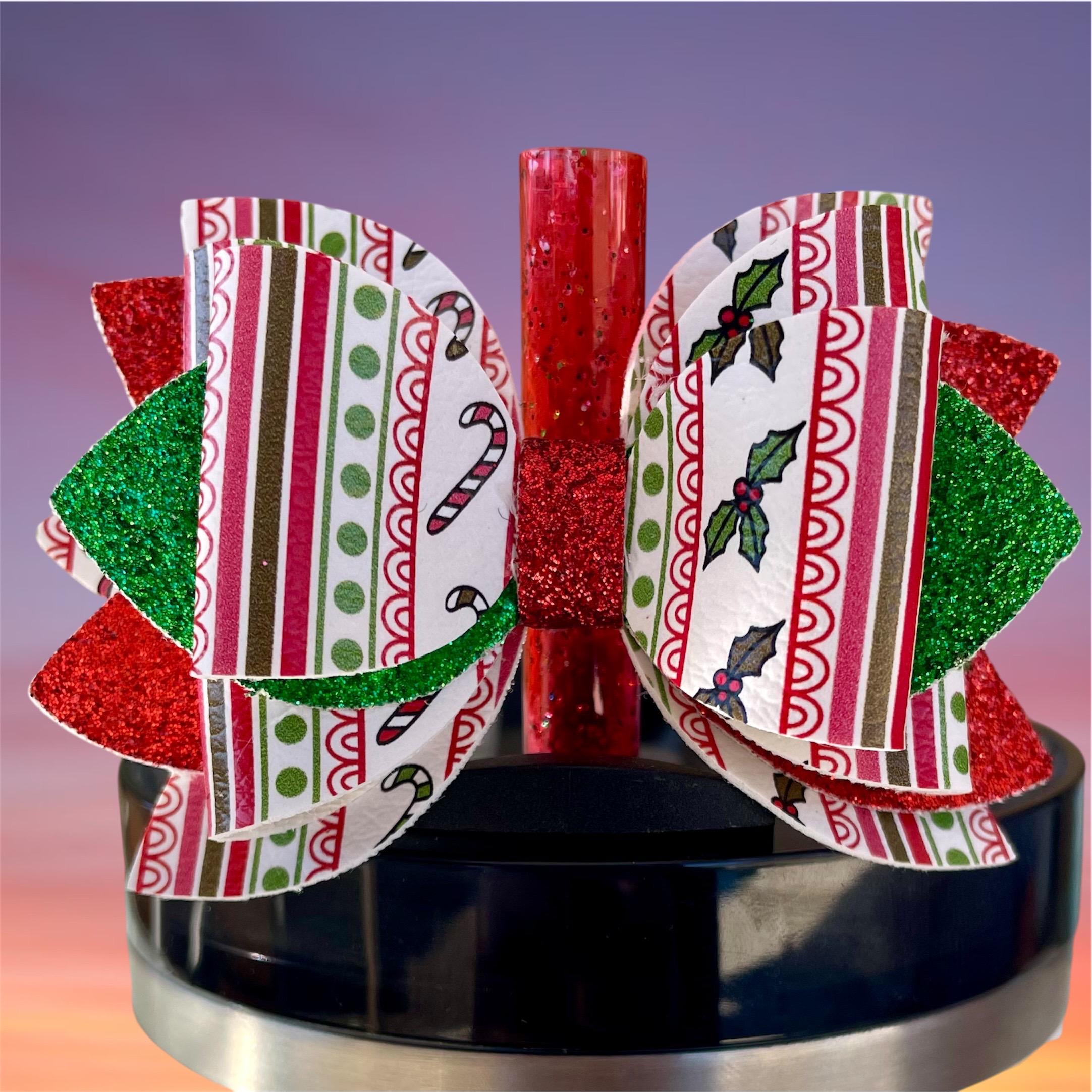Leather Bow, Christmas Stripes and Green and Red Glitter