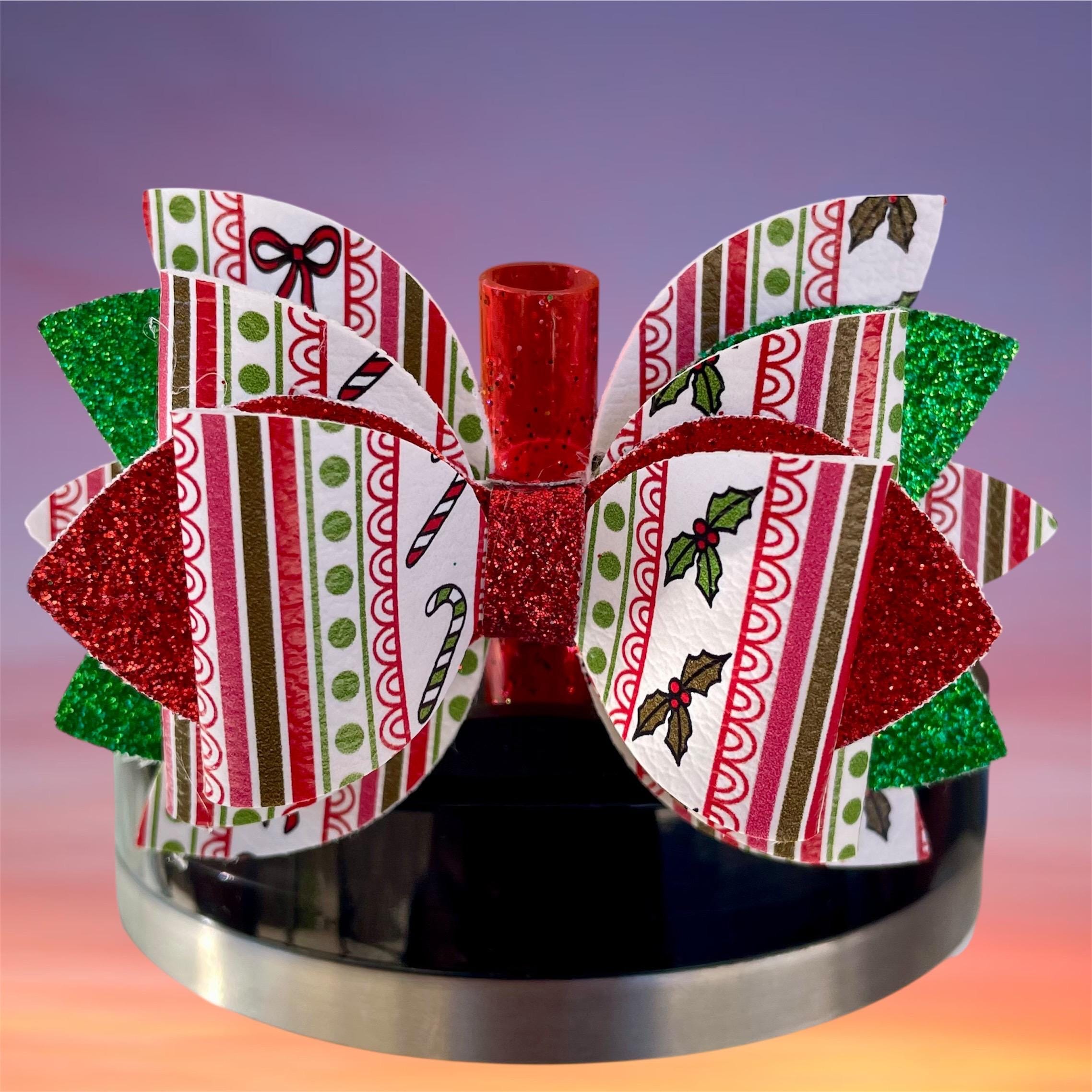 Leather Bow, Christmas Stripes and Red and Green Glitter