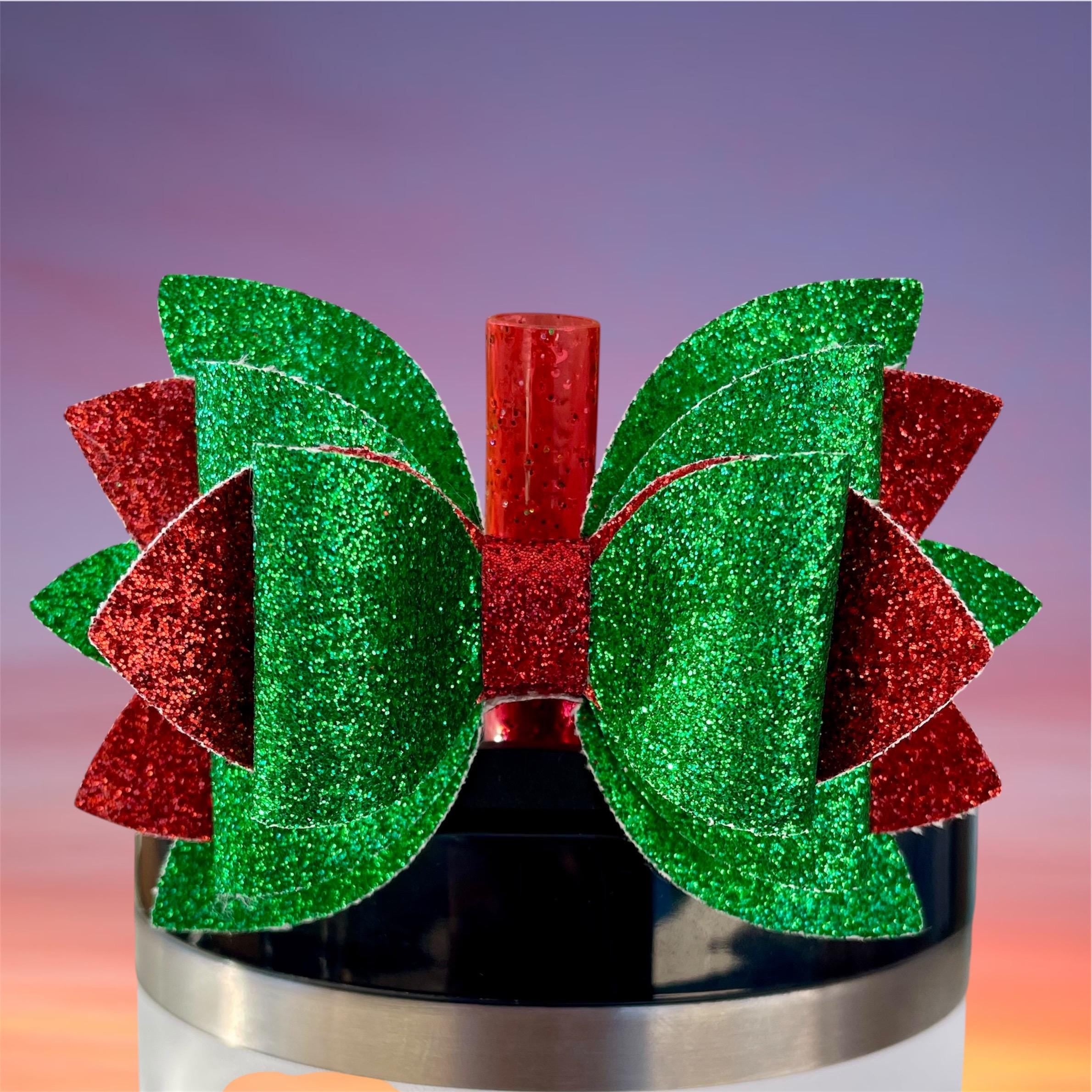 Leather Bow, Christmas Red and Green Glitter