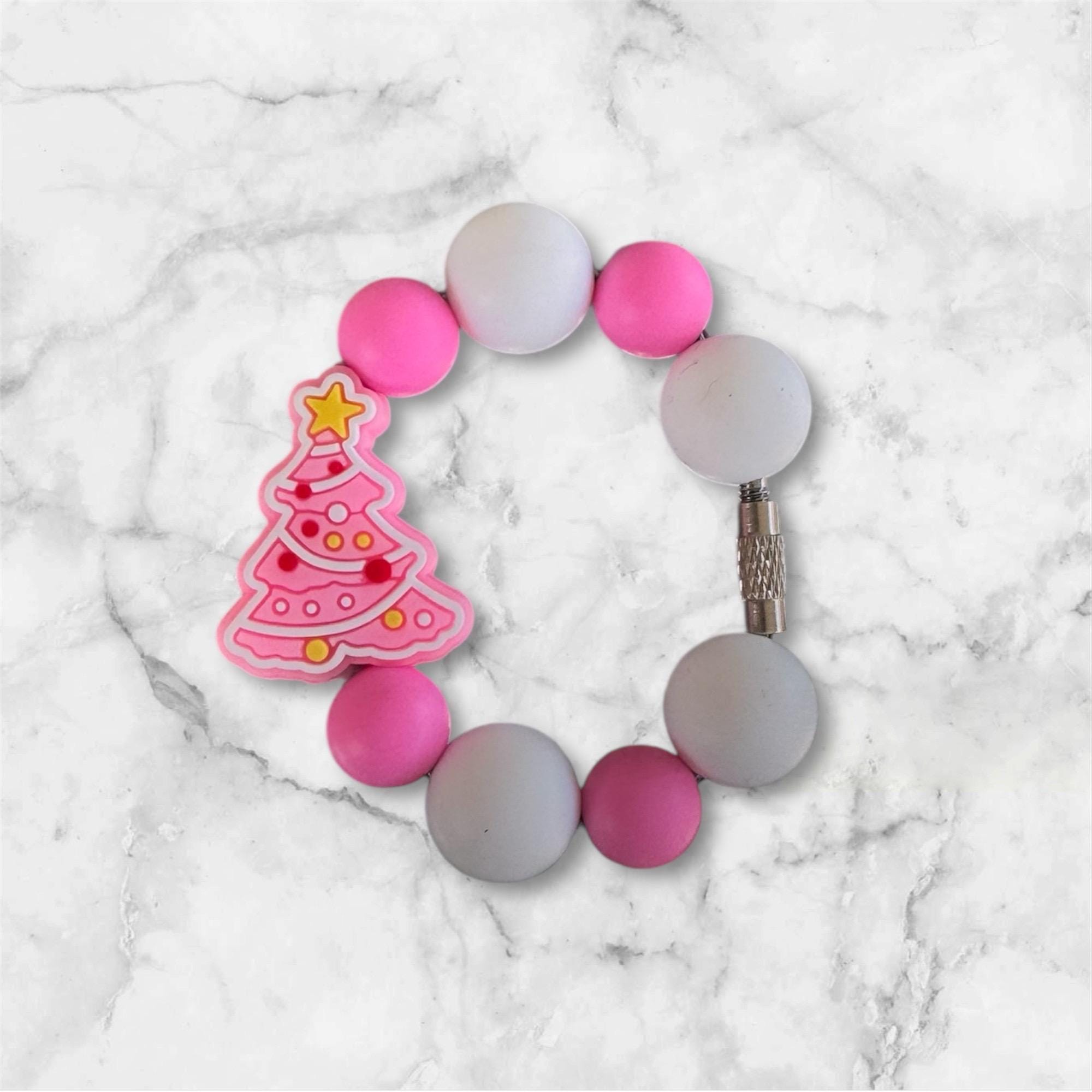 Handle Charm, Pink Christmas Tree
