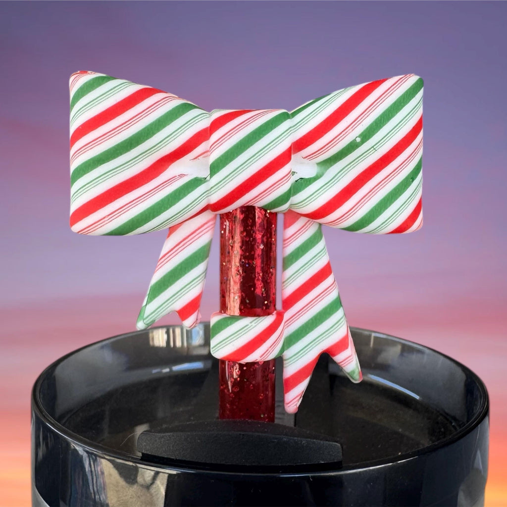 Big Bow Straw Topper, Christmas Stripes
