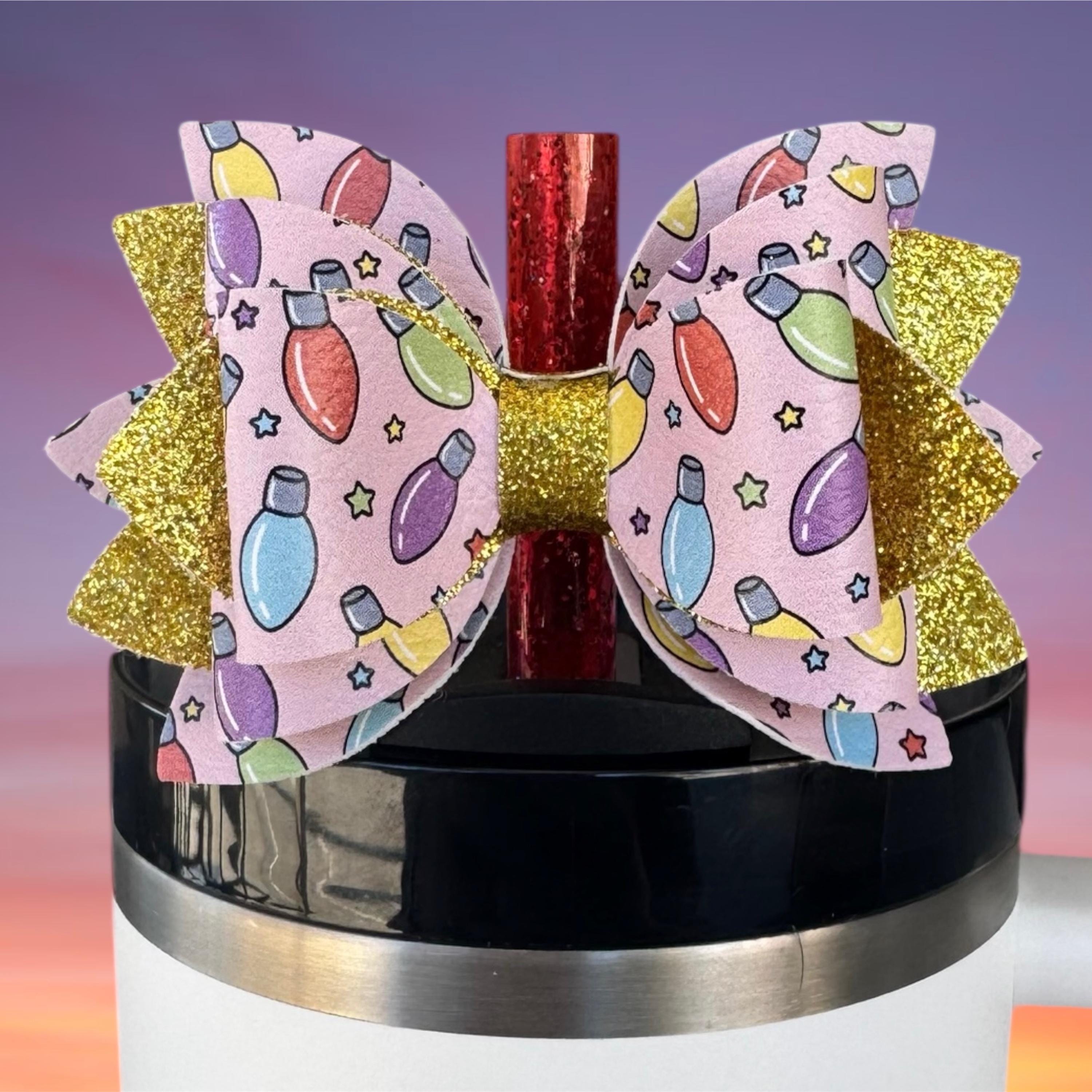 Leather Bow, Christmas Lights and Gold Glitter