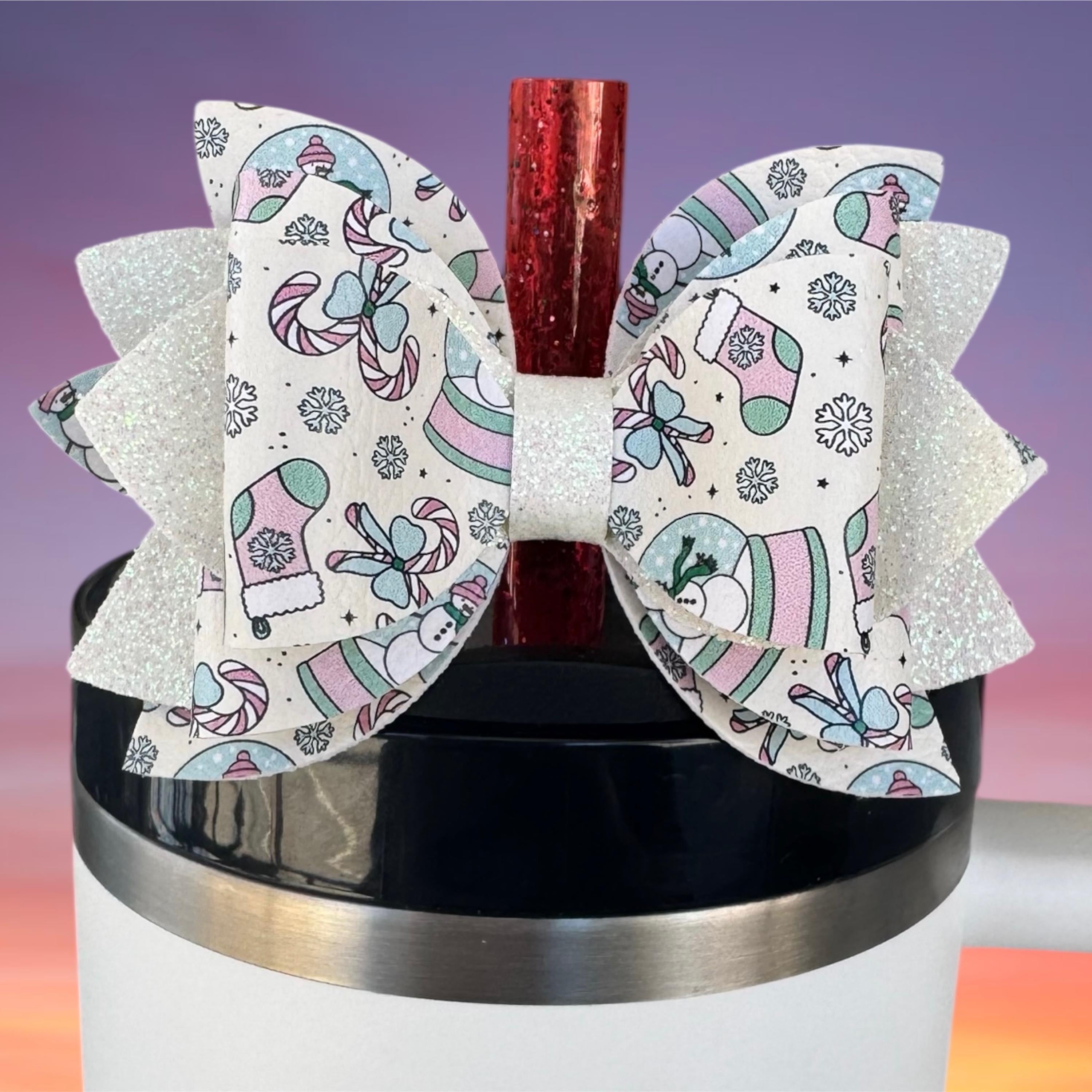 Leather Bow, Snow Globe Christmas and White Glitter