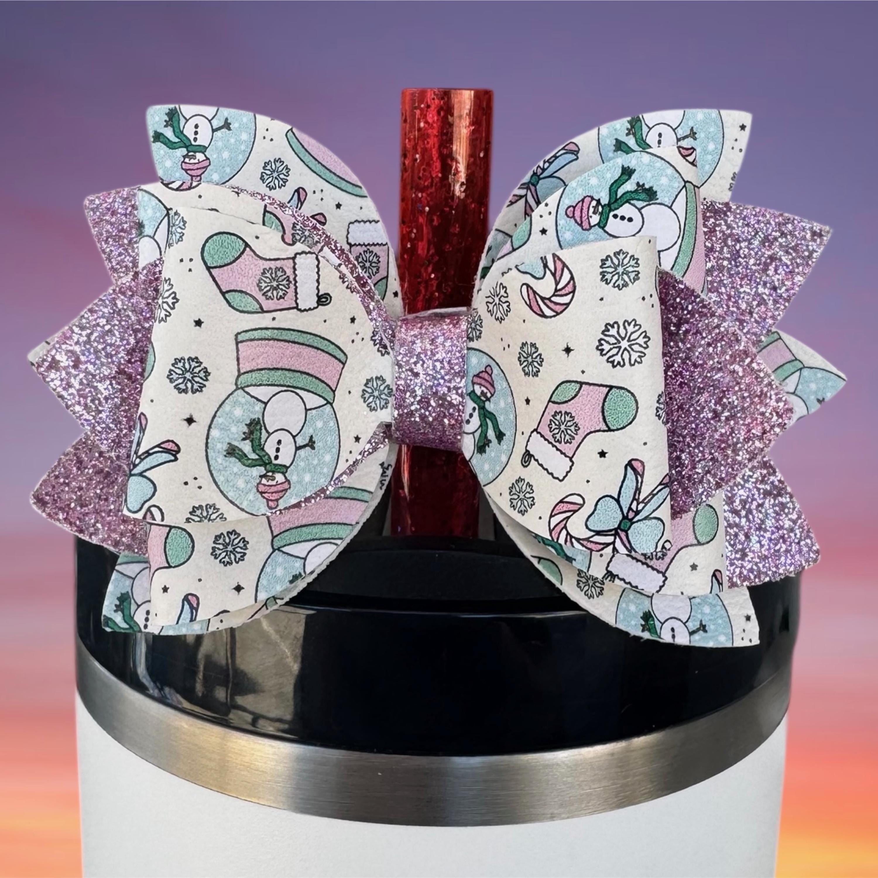 Leather Bow, Snow Globe Christmas and Pinkish Purple Glitter
