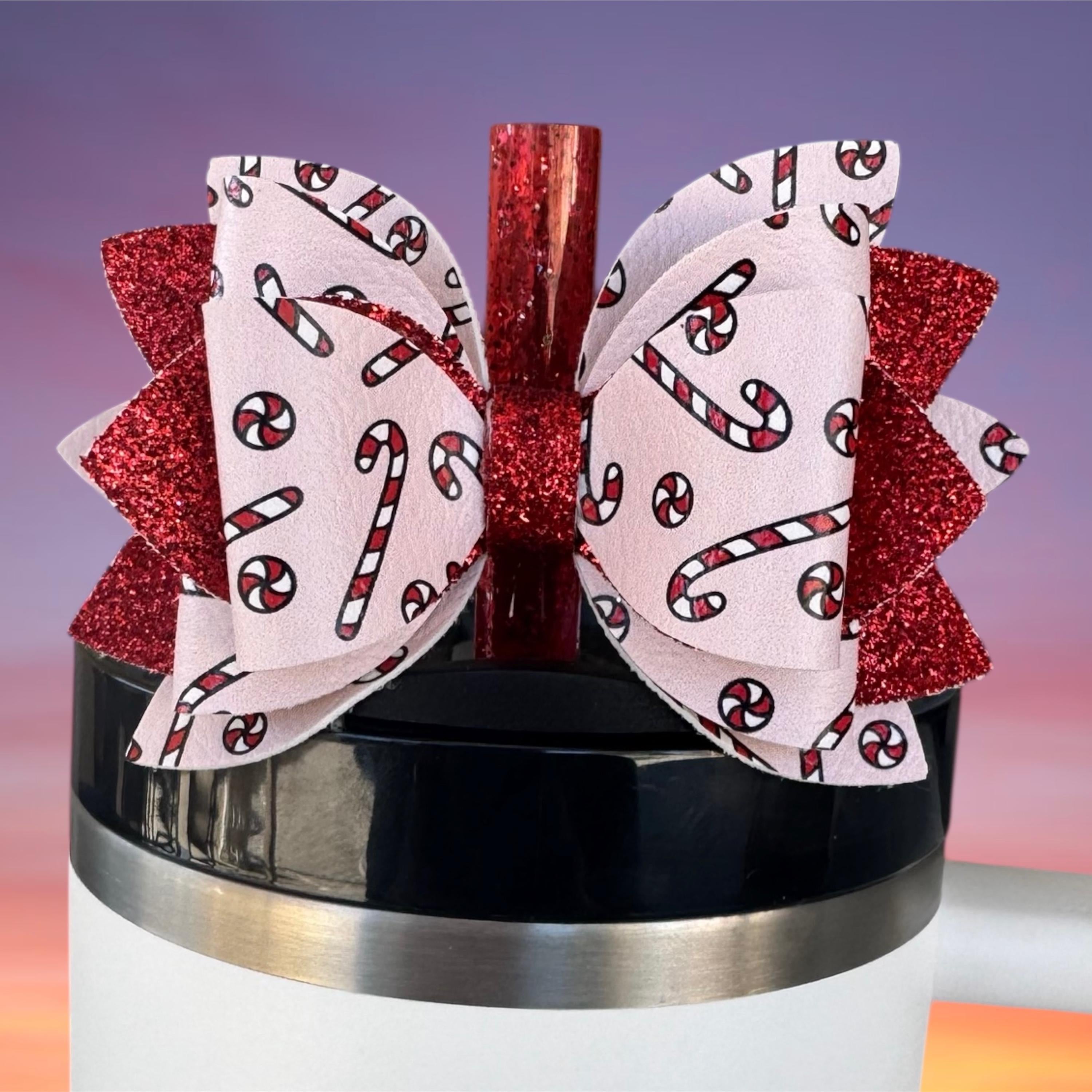 Leather Bow, Candy Canes and Red Glitter