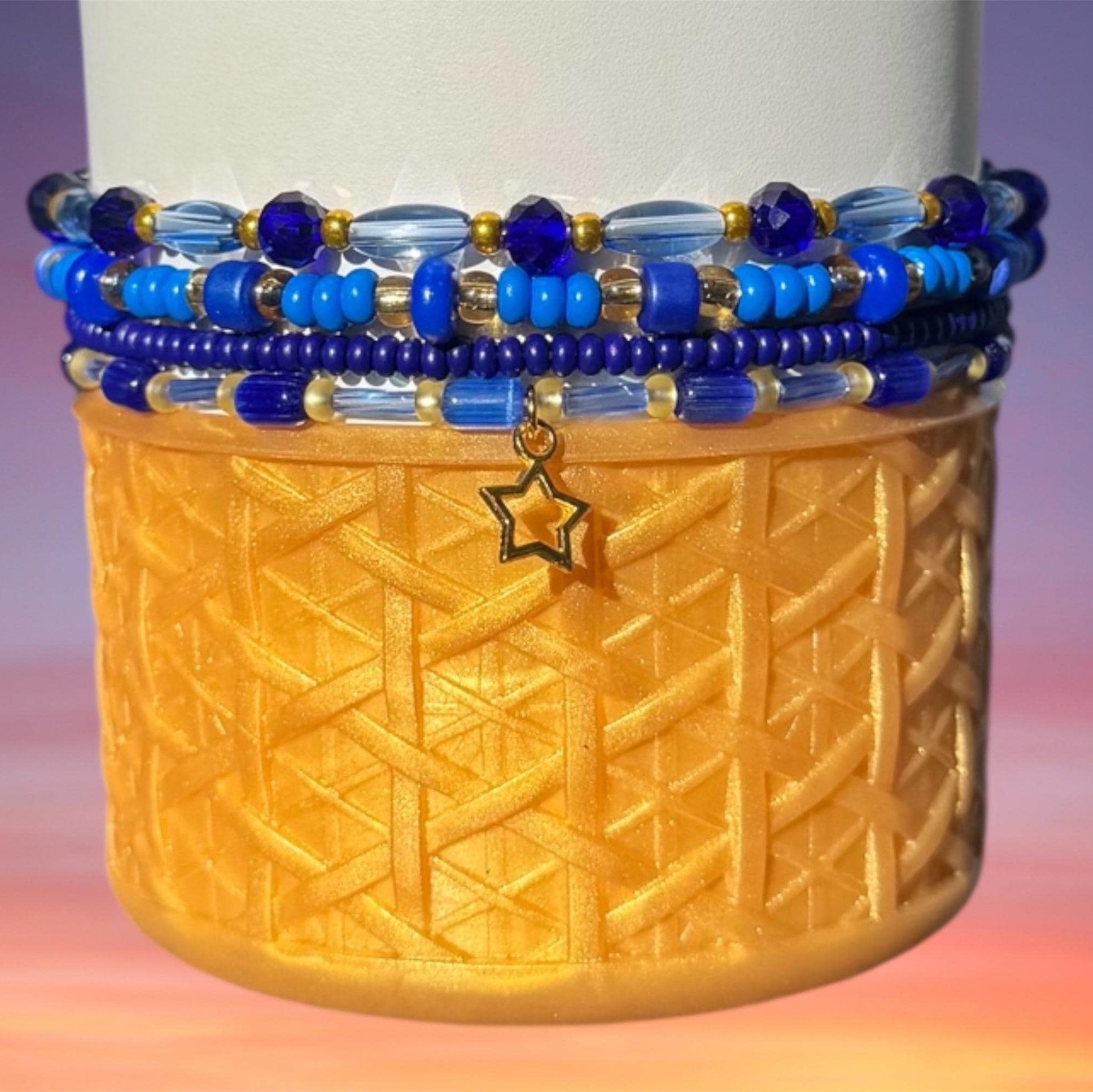 Tumbler Bracelet Stack, Blue and Gold