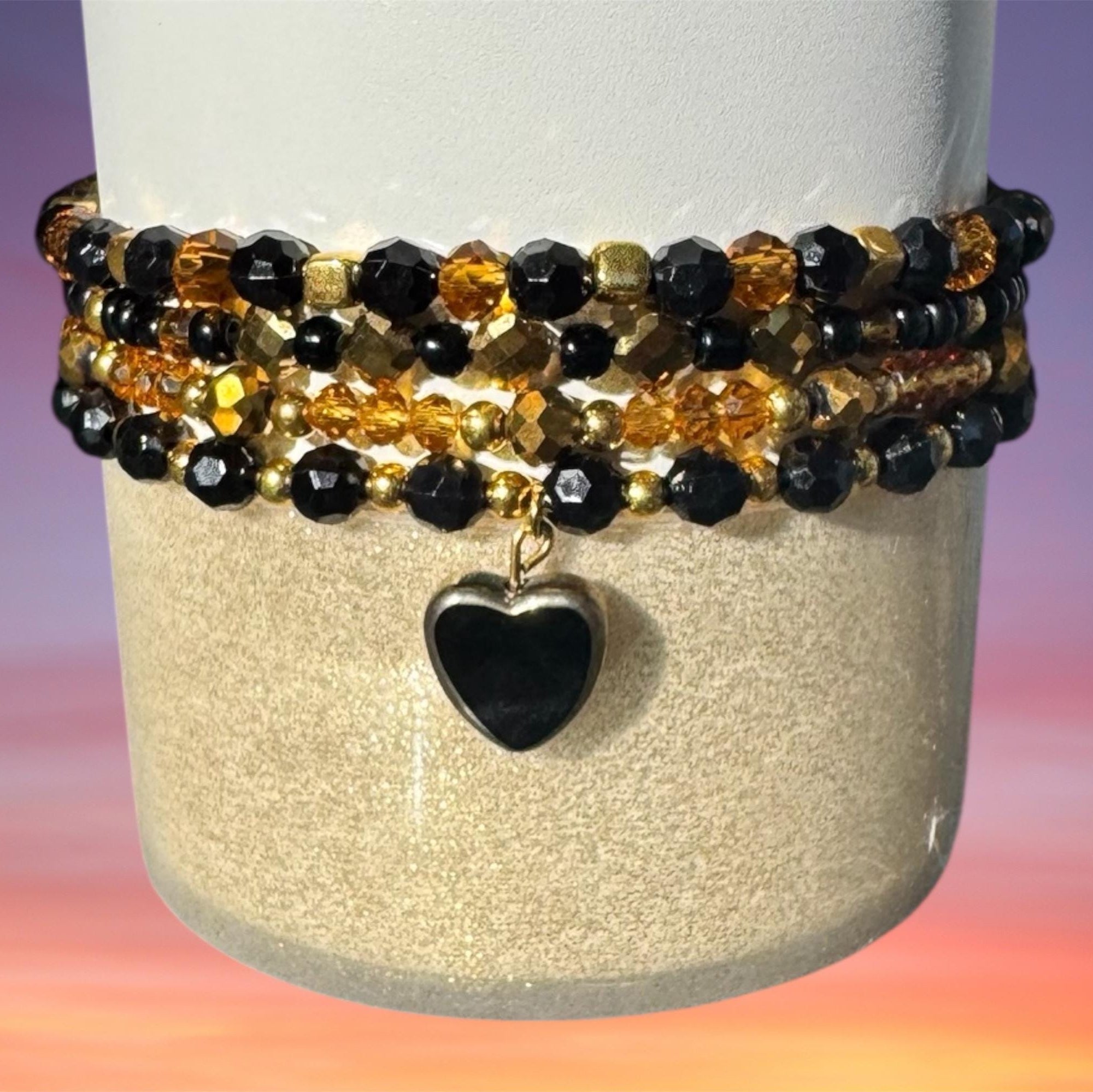 Tumbler Bracelet Stack, for Black Honey Stanley, Black and Gold