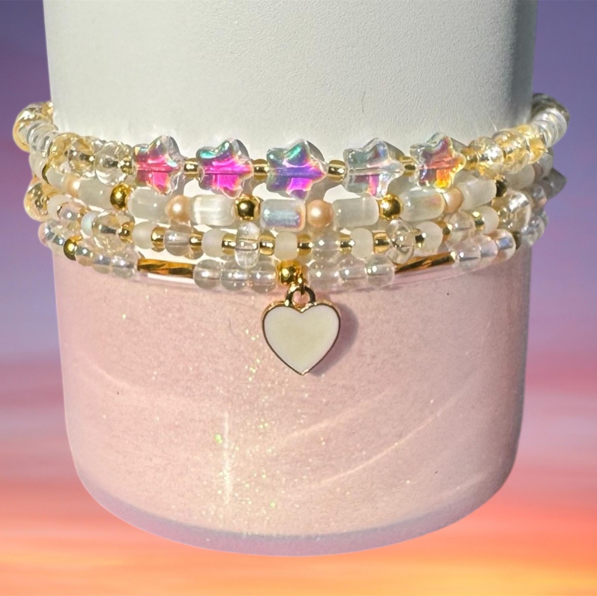 Tumbler Bracelet Stack, Clear Champagne