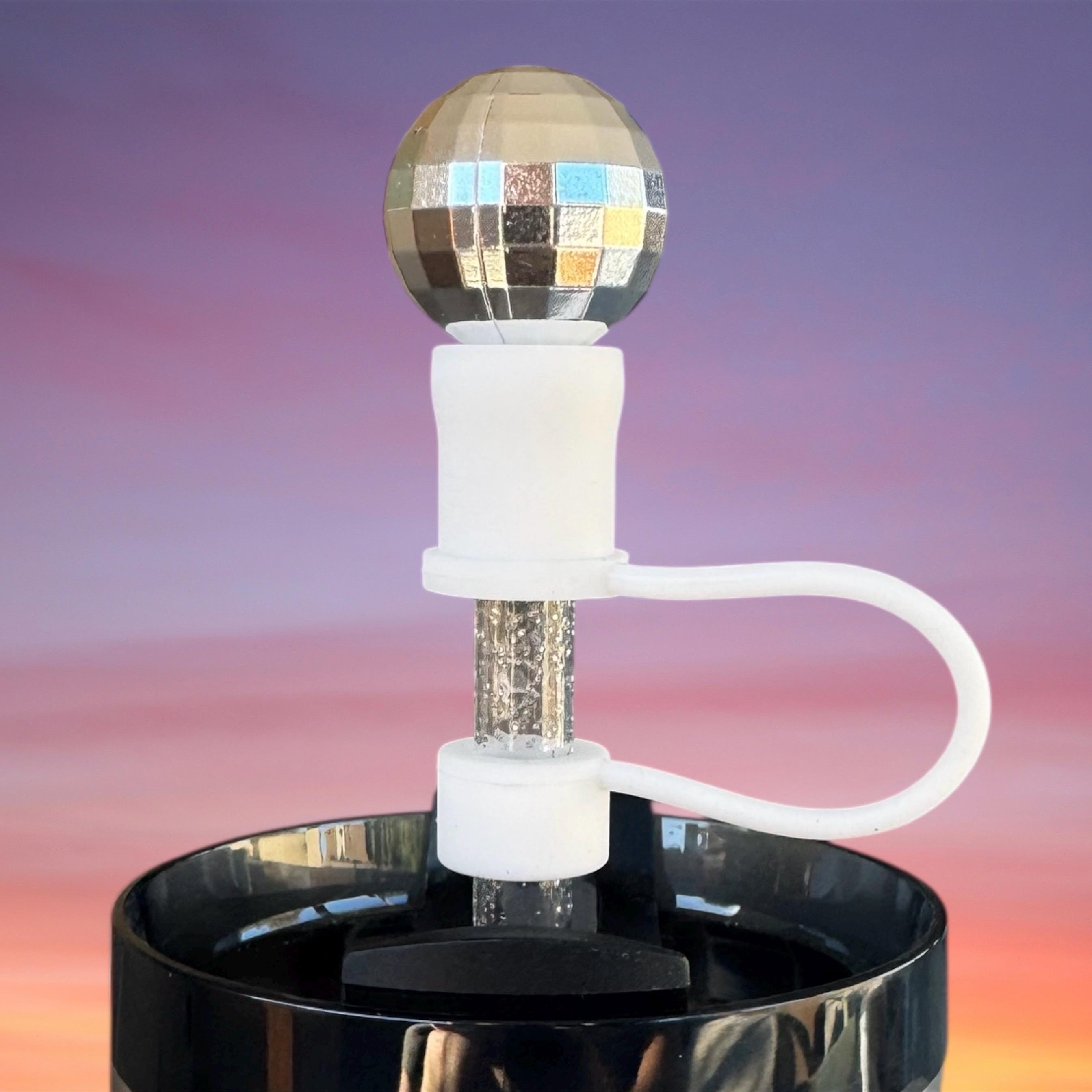 Straw Topper, Silver Disco Ball