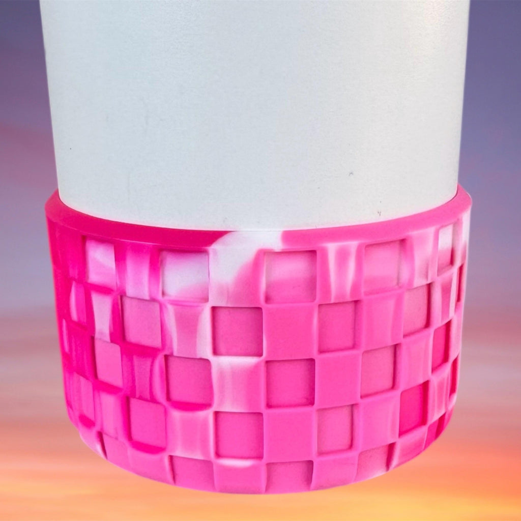 3D Checkers Tumbler Boot, Pink and White Swirl