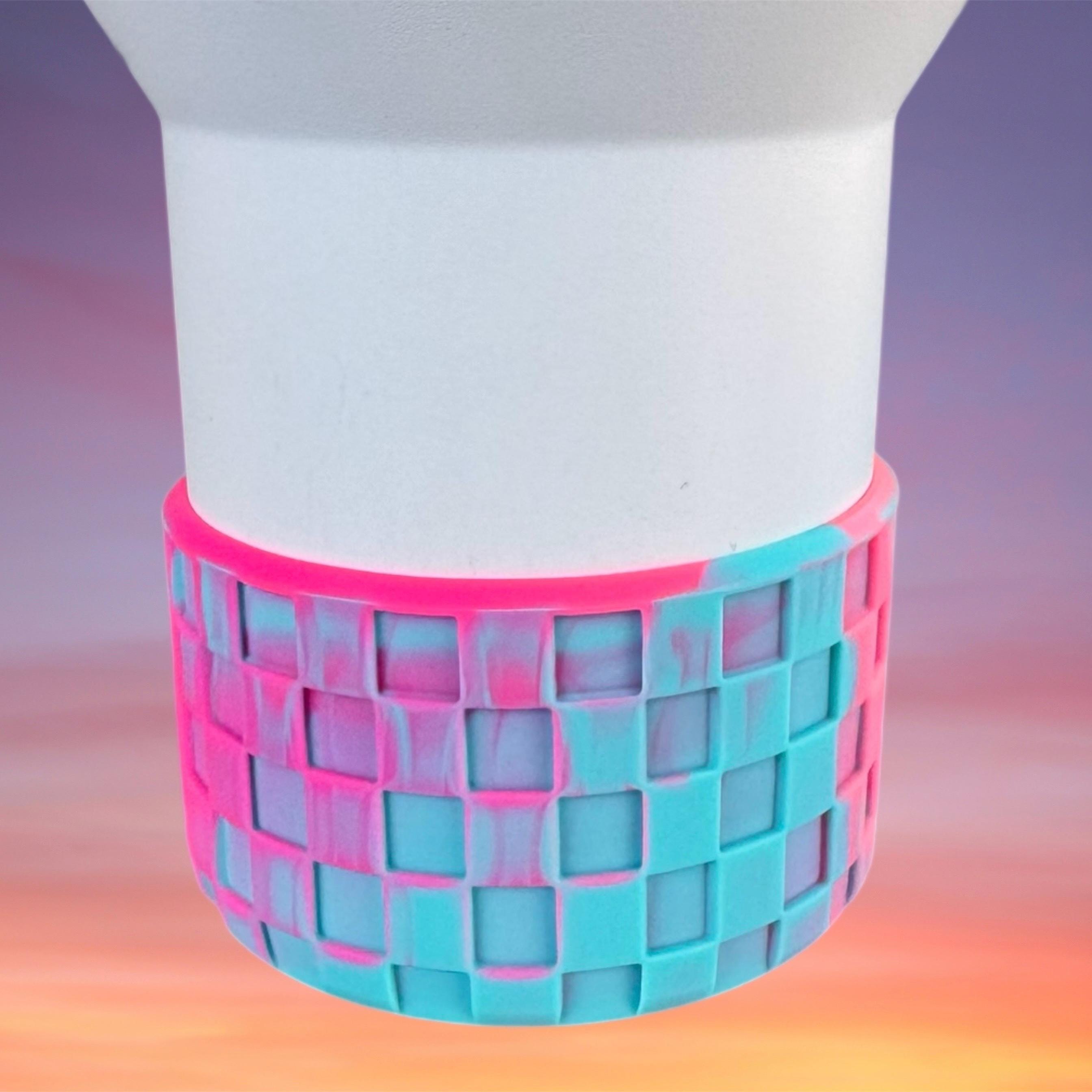 3D Checkers Tumbler Boot, Hot Pink and Blue Swirl