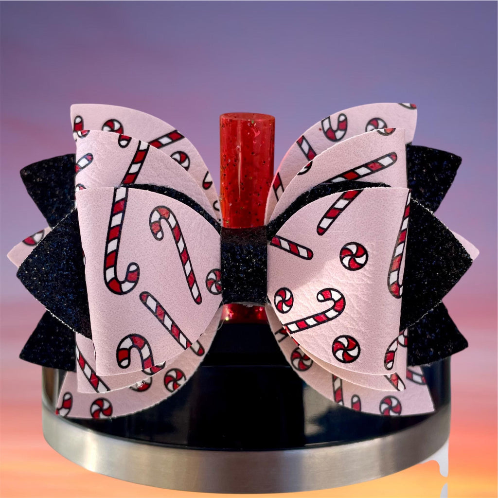 Leather Bow, Candy Canes and Black Glitter