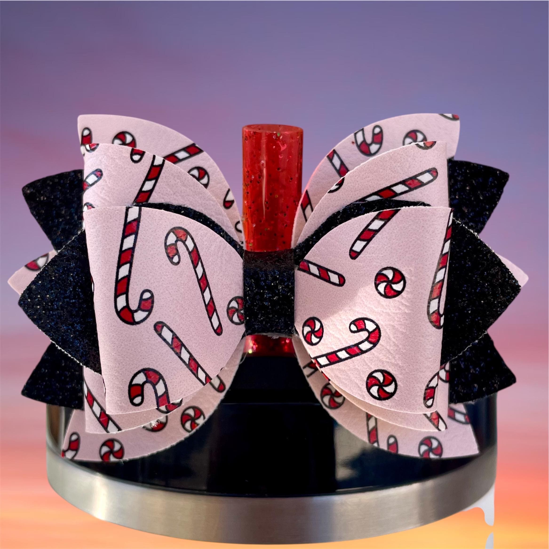 Leather Bow, Candy Canes and Black Glitter