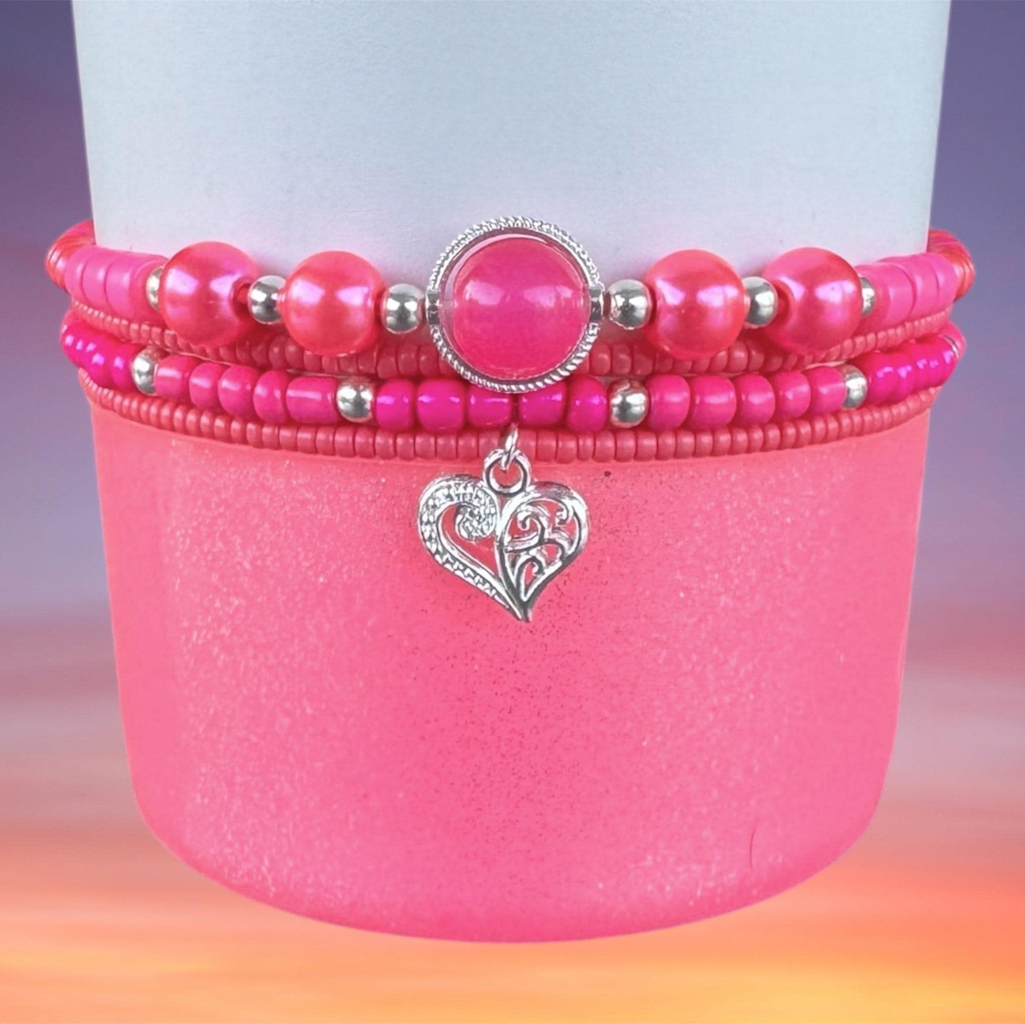 Tumbler Bracelet Stack, Hot Pink, Valentines Day