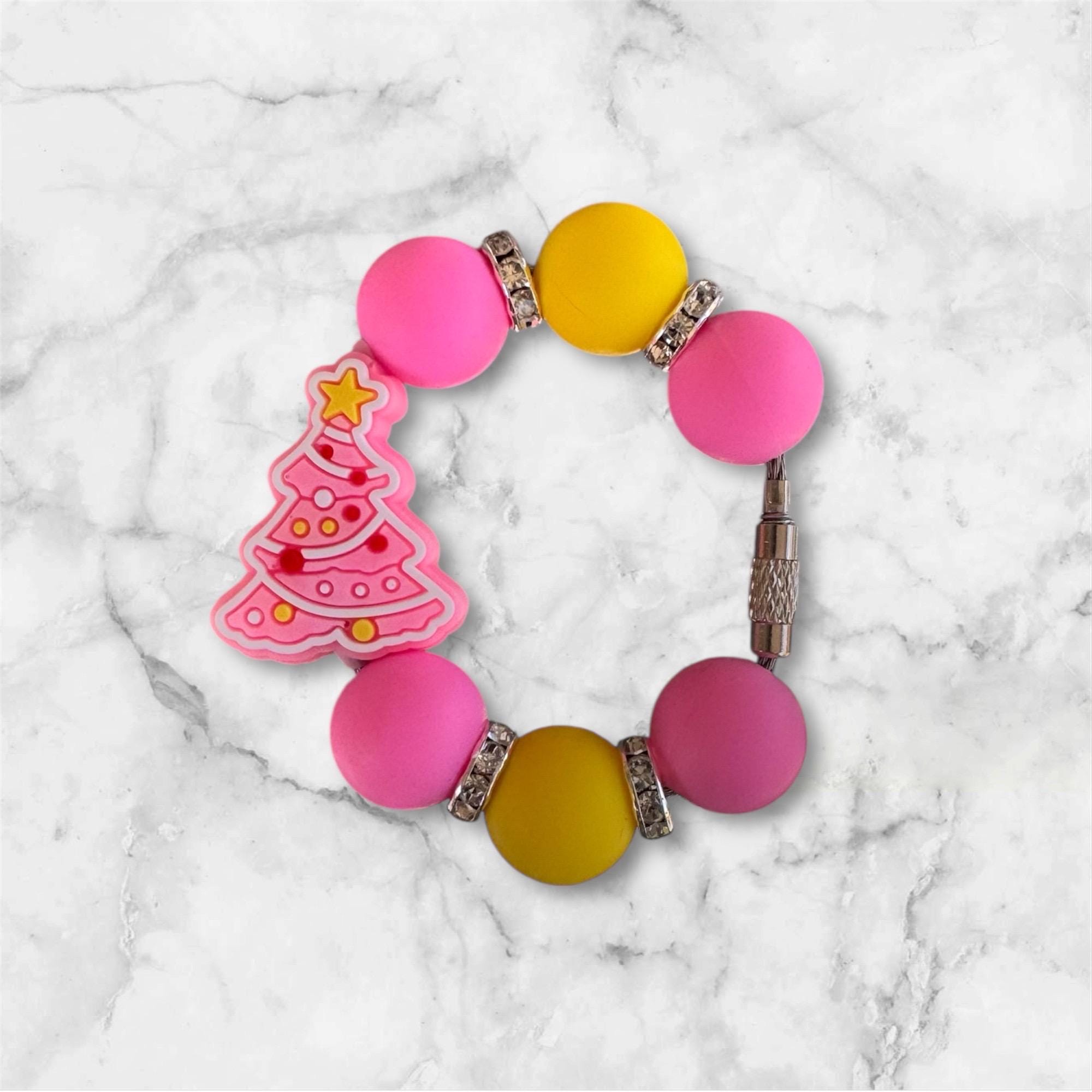 Handle Charm, Pink Christmas Tree