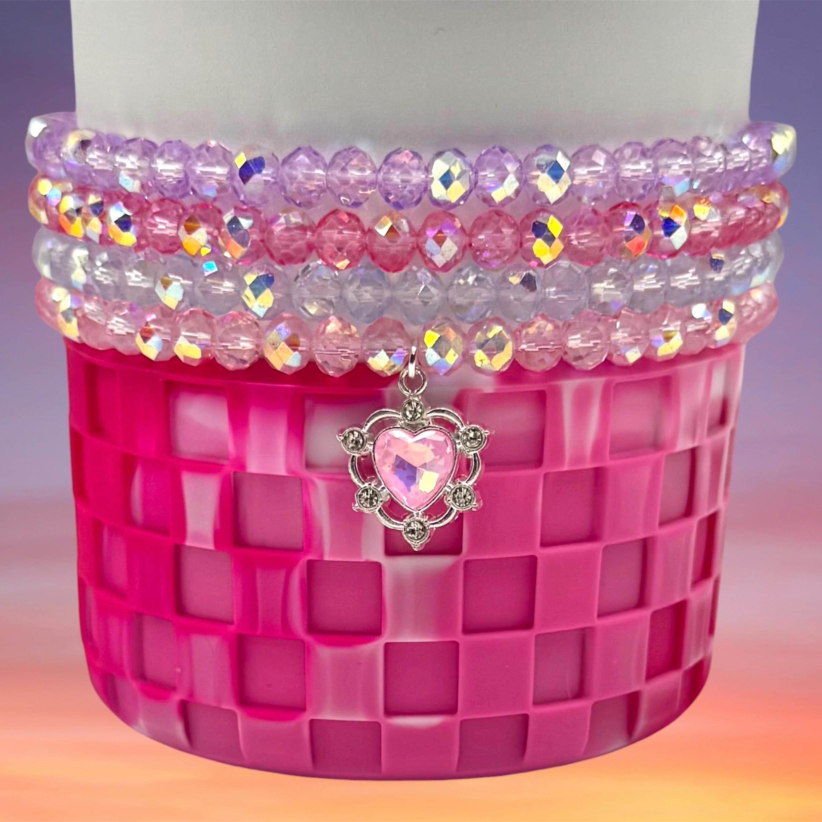 Tumbler Bracelet Stack, Valentines Day, Pink and Purple